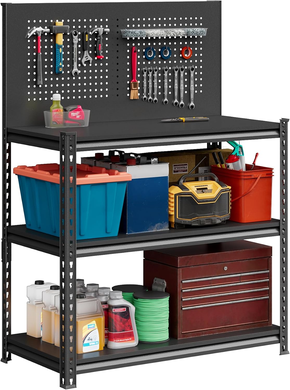 Workbench on Wheels, Adjustable Heavy Duty Work Table with Wheels, Heavy Duty Workstation, Metal Tool Work Bench for Garage Warehouse Workshop, 32" H x 18" D x 34" W
