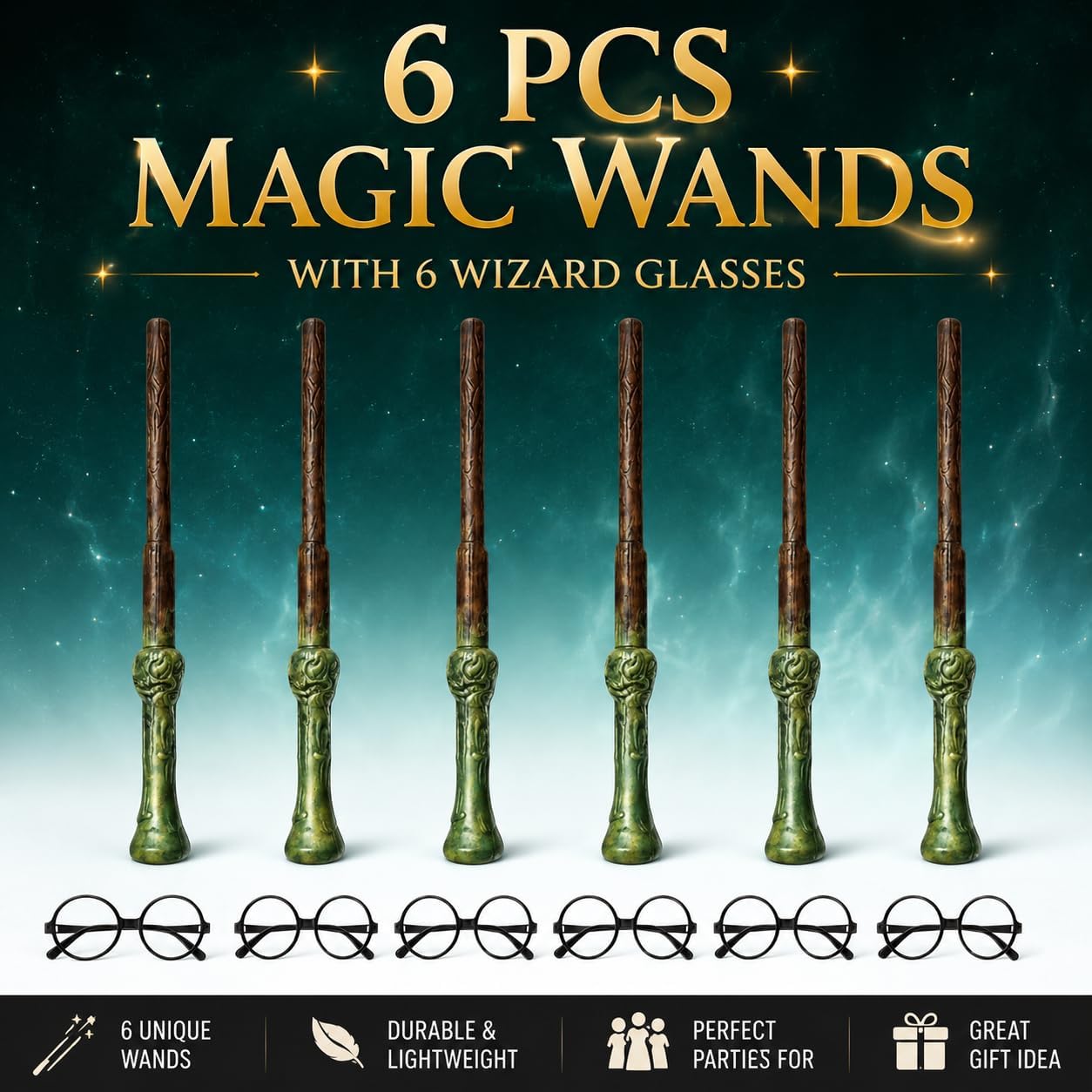 12 Pack Wizard Wands – Plastic Costume Accessories for Magic-Themed Parties, Dress Up, Halloween & Cosplay, Birthday Parties, Party Favors, Goodie Bags, Photo Props