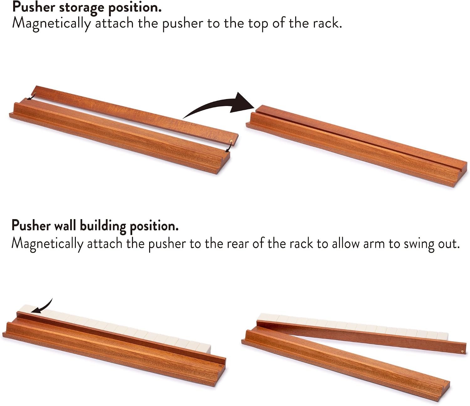 Yellow Mountain Imports Classic Chestnut Color Wooden Mahjong Game Racks with Pushers, 18 Inches - Set of 4 (Includes Magnetically Attached Mahjong Pushers)