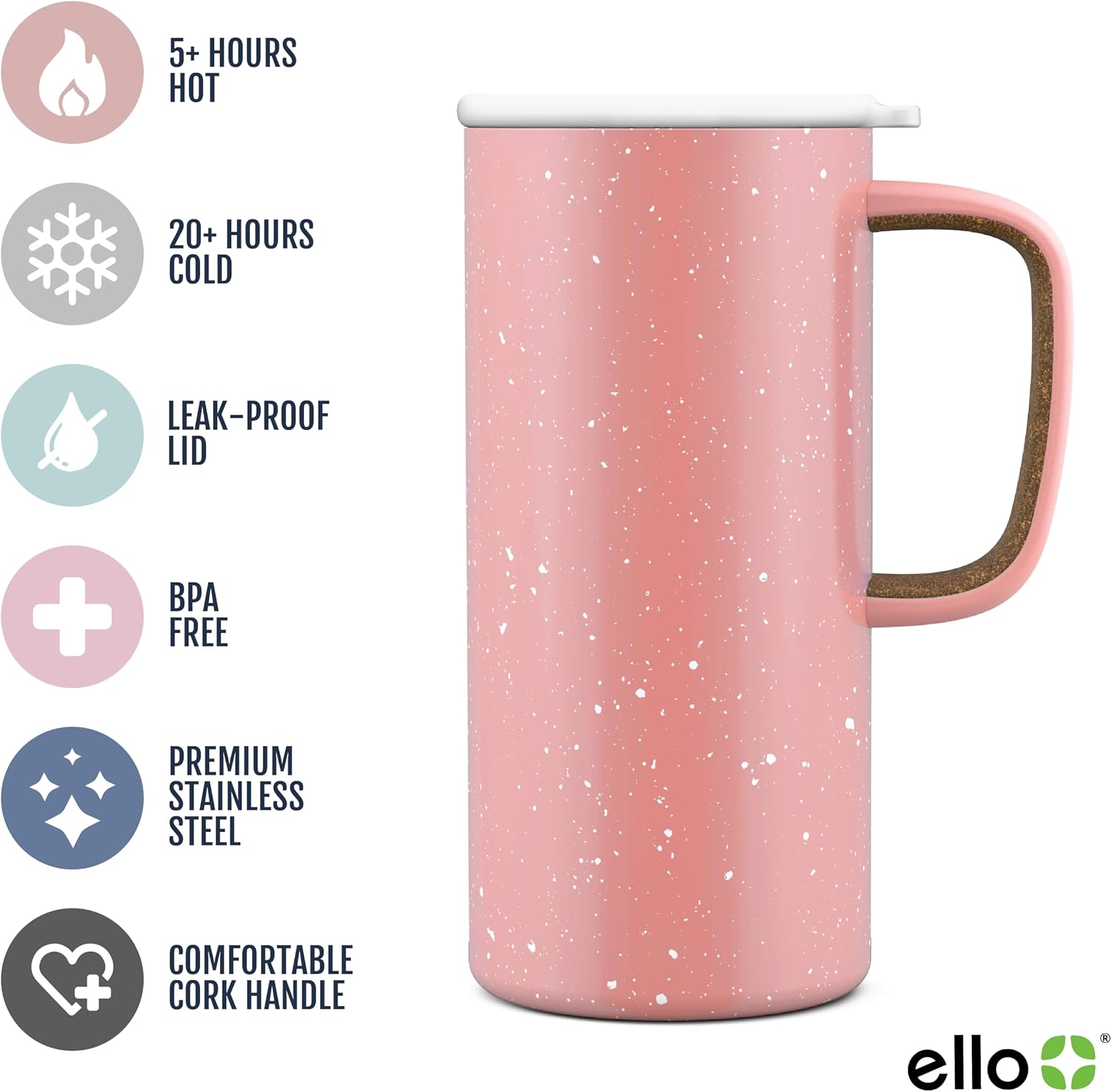 Ello Campy 18oz Insulated Stainless Steel Travel Mug with Handle, Avalon Sea