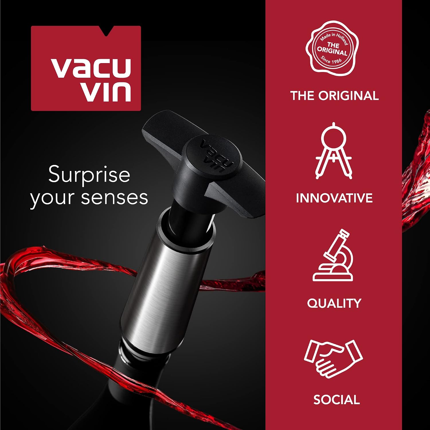 no name Vacu Vin Wine Saver Pump with 1 x Vacuum Bottle Stopper - Black