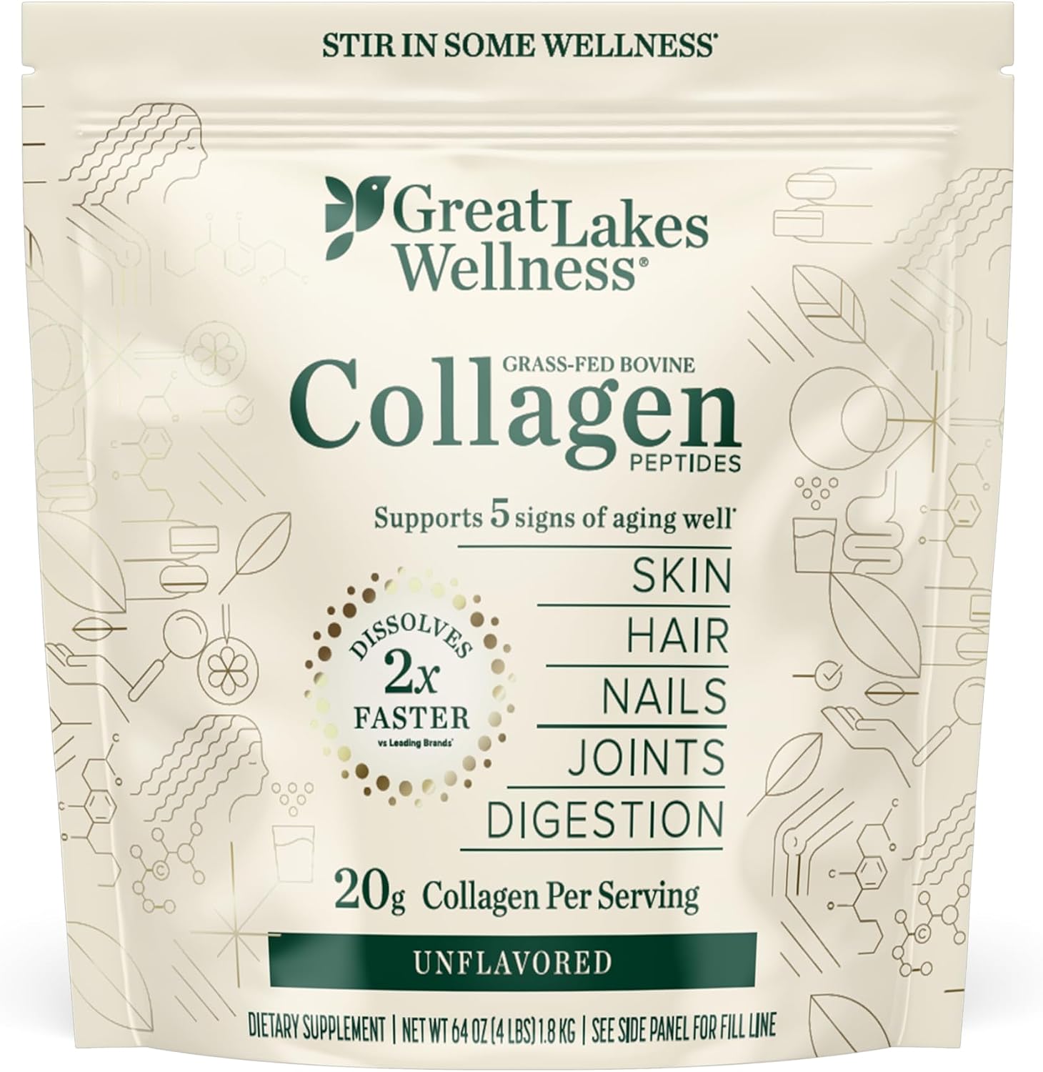 Great Lakes Wellness Collagen Peptides Powder – Supports Skin, Hair, Nails, Joints & Digestion – Hydrolyzed, Non-GMO, Keto & Kosher – Pure Collagen Protein (16 oz, 22 Servings) Packaging may vary