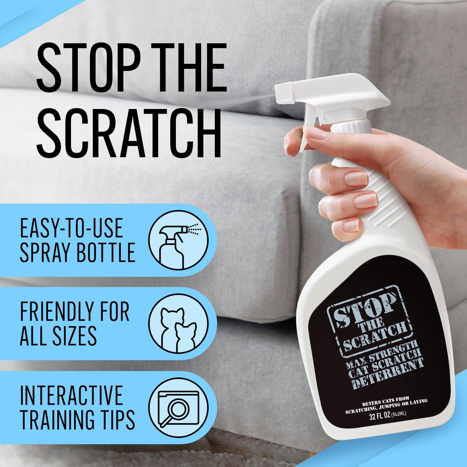 Stop the Scratch Cat Scratch Spray Deterrent – Rosemary Oil, 8 oz