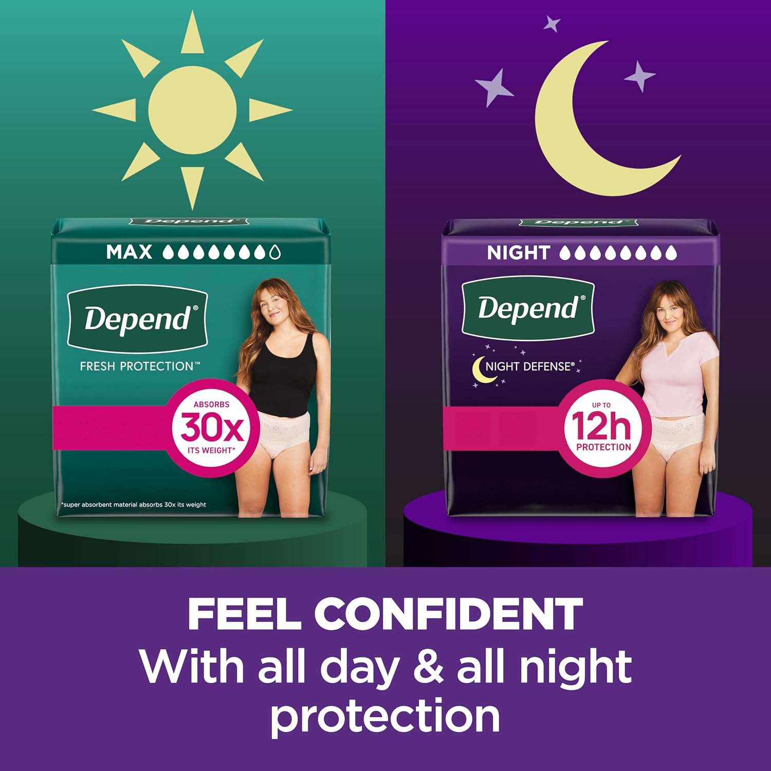 Depend Night Defense Adult Diapers for Women, Medium, 15 Count
