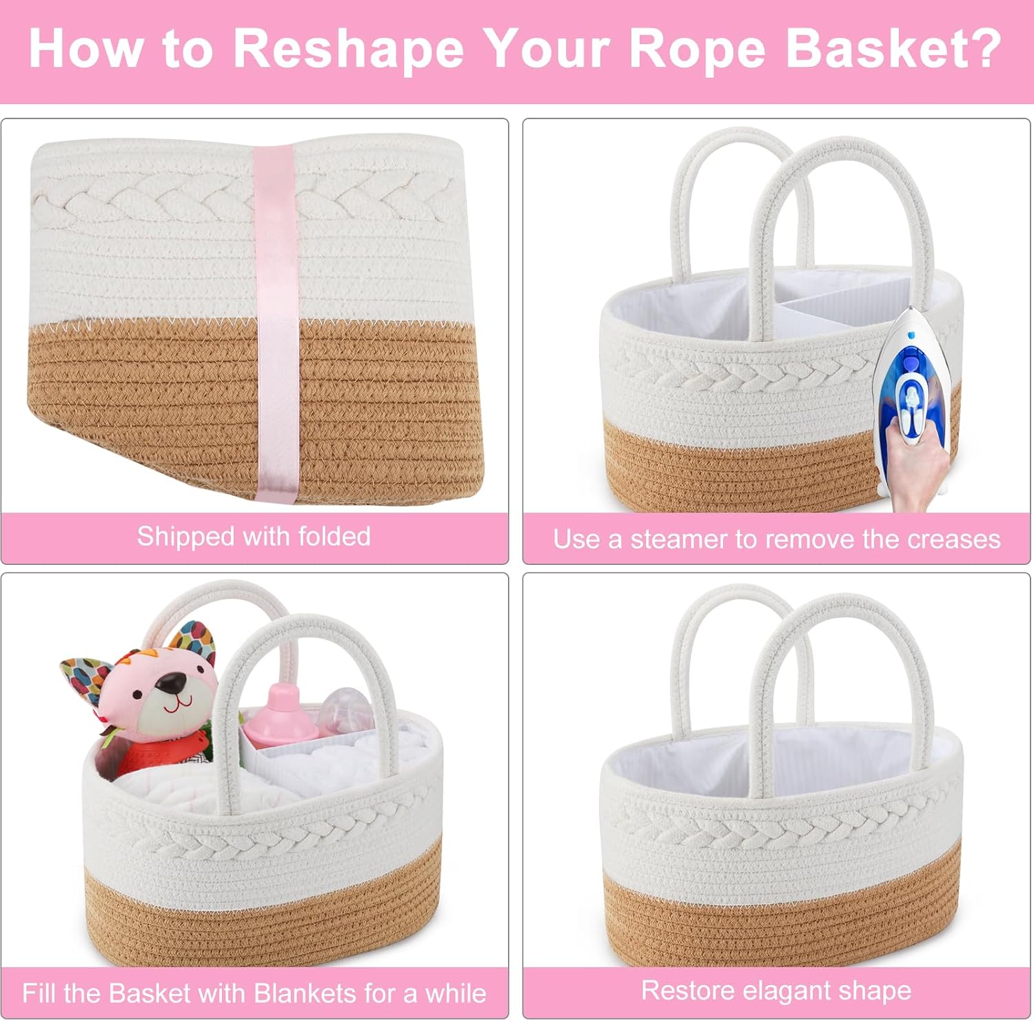 ABenkle Baby Diaper Caddy, Nursery Storage Bin and Car Organizer for Diapers and Baby Wipes, Cotton Rope Diaper Basket Caddy