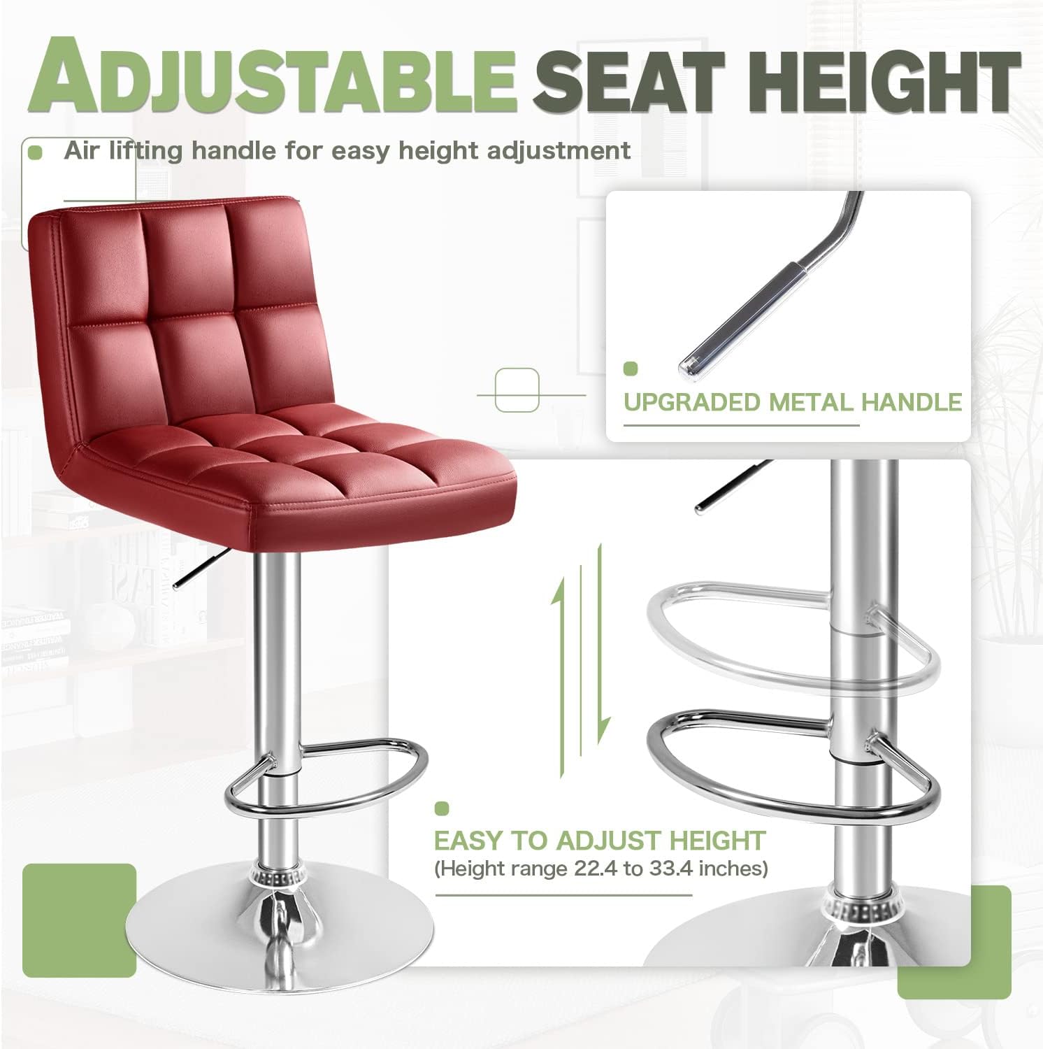 Furmax Bar Stools Modern Pu Leather Swivel Adjustable Hydraulic Bar Stool Square Counter Height Stool Set of 2 (White)