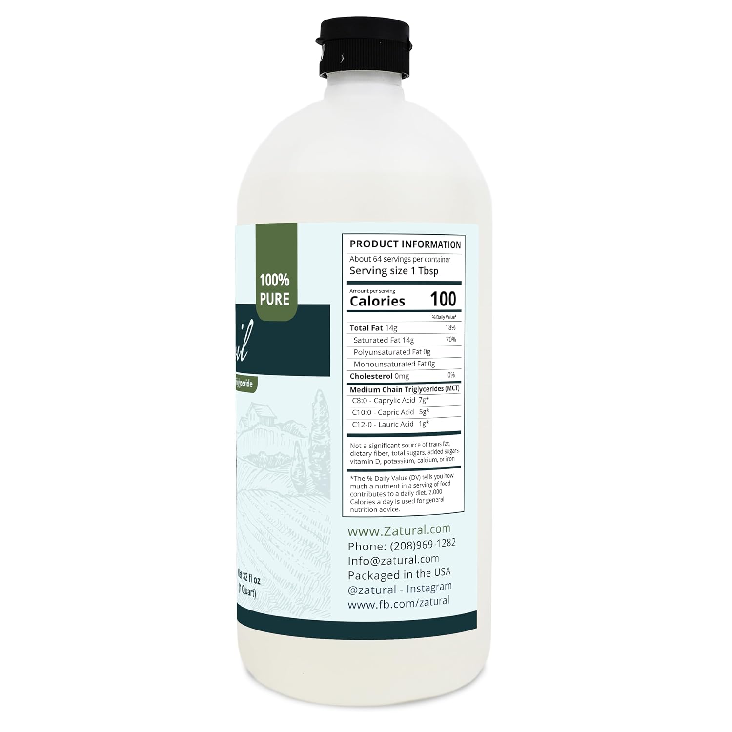 Pure MCT Oil, Carrier, Massage, Hydrating, Hair, Food, and Therapeutic Grade, 8 Oz