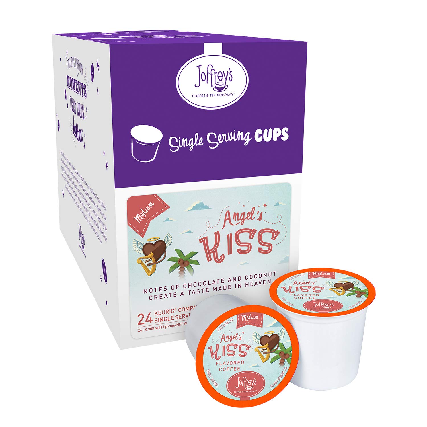 Joffrey's Coffee - Angel's Kiss, Flavored Coffee, Artisan Medium Roast, Arabica Coffee Beans, Chocolate & Coconut Cream Flavor