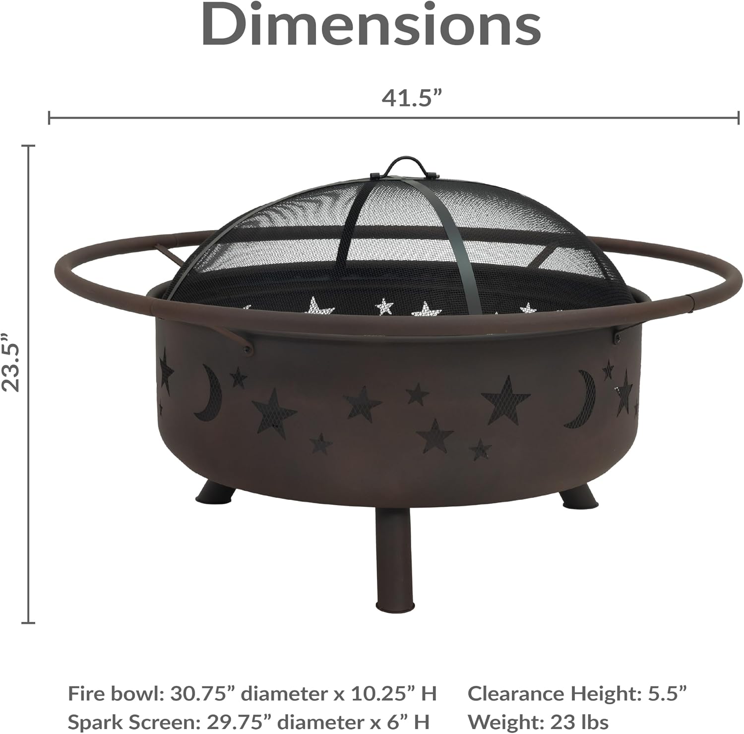 Sunnydaze Cosmic 42" Large Outdoor Fire Pit, Wood Burning, 34" Bowl Dia | Bronze, Heavy Duty Steel Metal, Includes Spark Screen, Wood Grate, & Poker, Round Backyard Firepit for Outside, Patio, Deck
