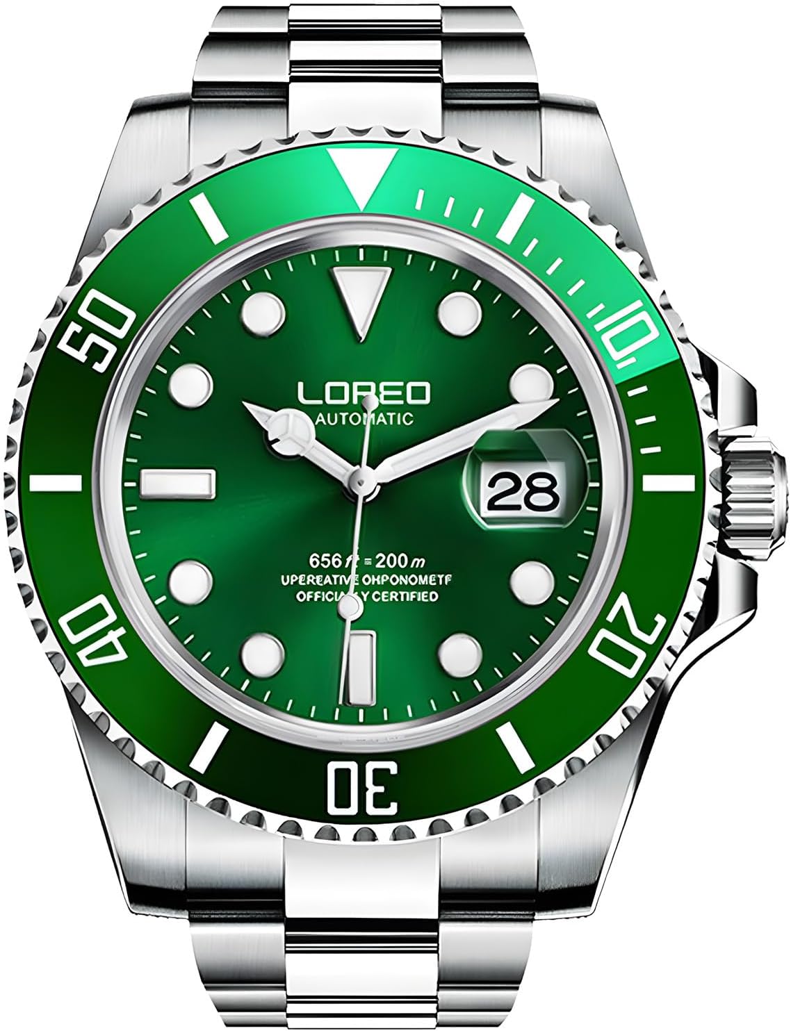 LOREO Men's Automatic Watch Sapphire Crystals 200M Waterproof | Rotating Bezel Luminous Markers and Hands Date 316L Stainless Steel Case and Bracelet Waterproof Watch