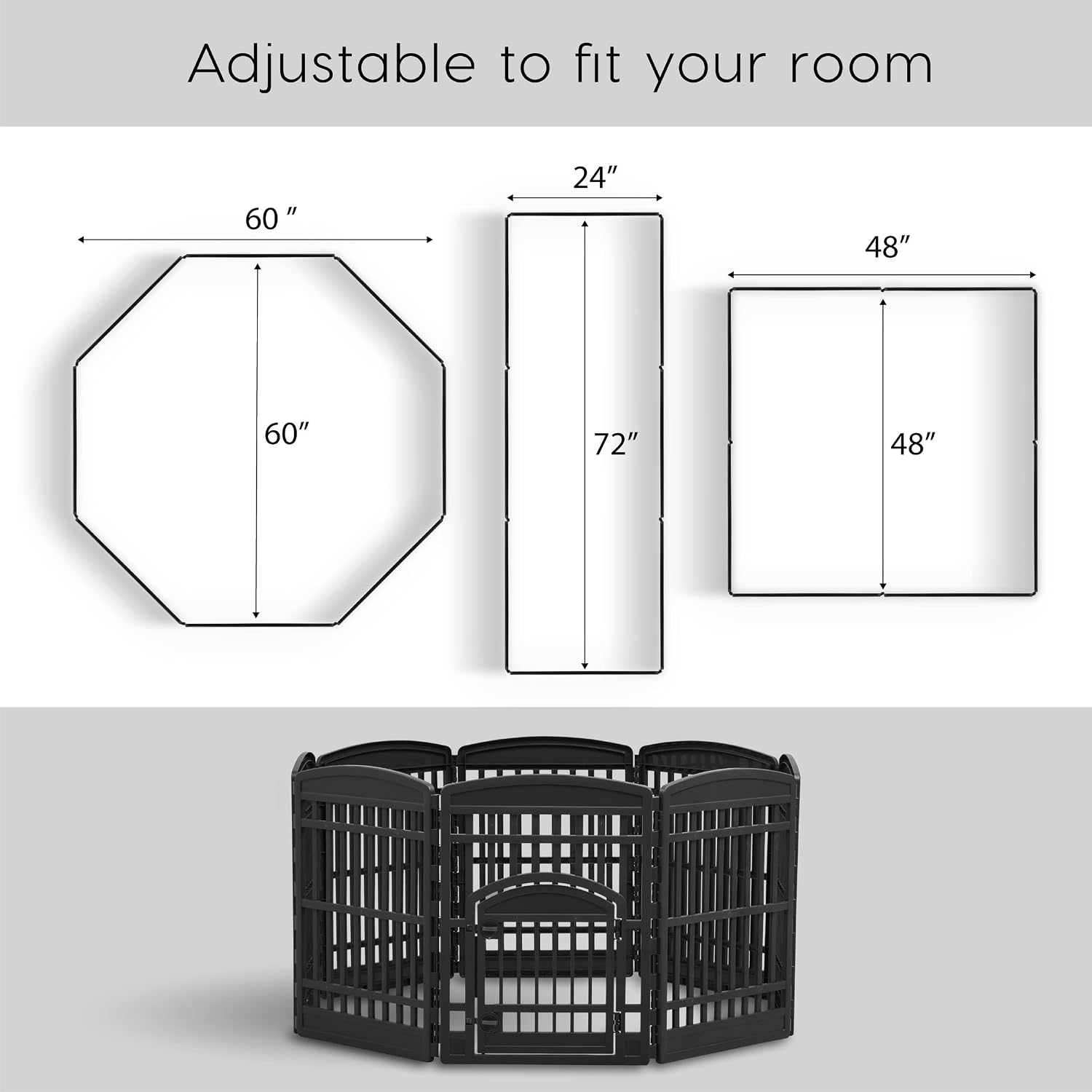 IRIS USA 4-Panel Dog Playpen, Pet Enclosure, Black | Pet Containment, Configurable Layout, Multi-Shape Setup, Custom Pen Configuration, Stable Non-Tip Base, Tool-Free Assembly
