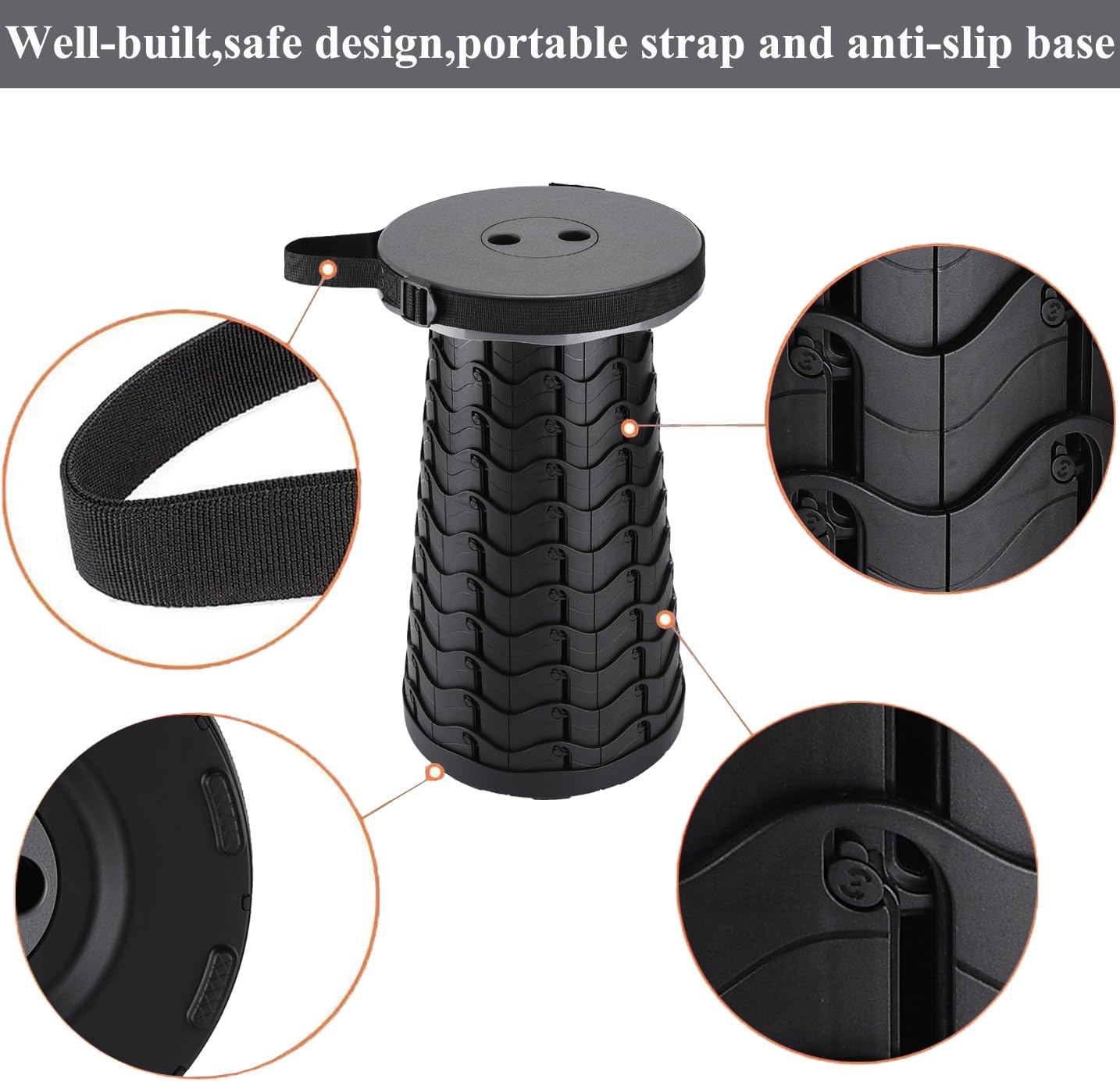 Fishboy Collapsible Stool for Adults, Portable Folding Camping Seat, 400lbs