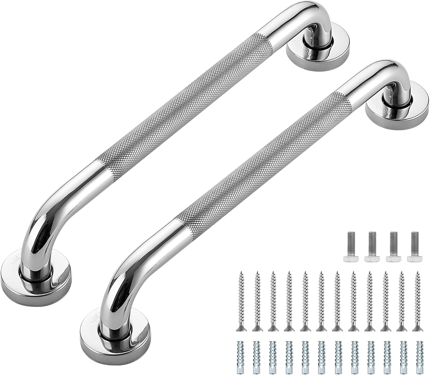Grab Bars for Shower, 16 Inch Shower Handle, 2 Pack, Polished Nickel | Grab Bars for Bathroom, Stainless Steel, Anti-Slip Textured Grip