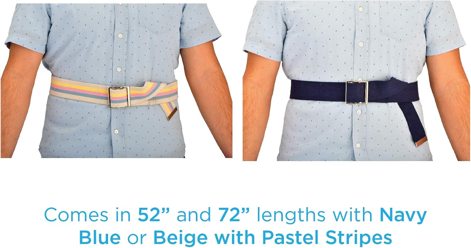 NOVA Medical Gait Belt 72” – Metal Buckle Transfer Belt for Patient Mobility, Striped Cotton, Adjustable Walking Assist for Elderly, Caregivers & Nurses – Durable, Washable, Portable with Bag