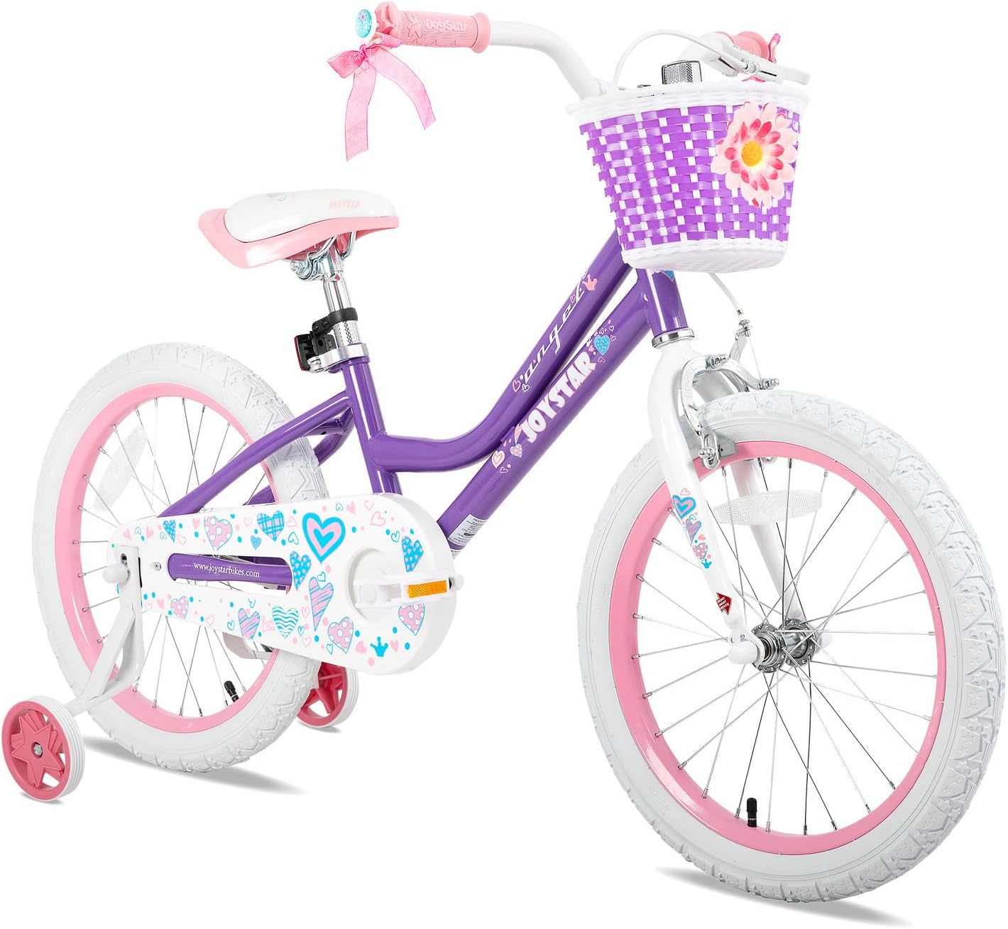 JOYSTAR Angel Girls Bike for Toddlers and Kids Ages 2-12 Years | 12-20 Inch Kids Bike with Training Wheels & Basket, 20 24“ Bicycle with Kickstand