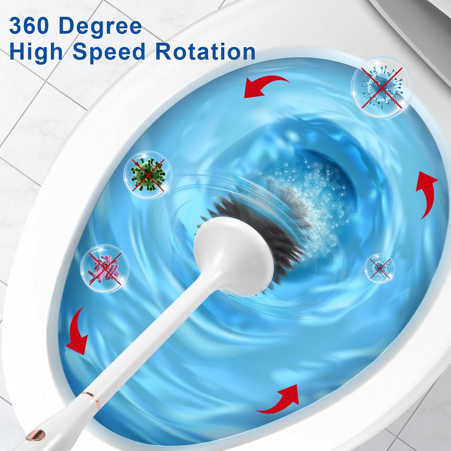Electric Toilet Brush, Silicone Toilet Brush, Toilet Bowl Brush and Holder Set with Ventilated Holder, Toilet Brush, Floor Standing