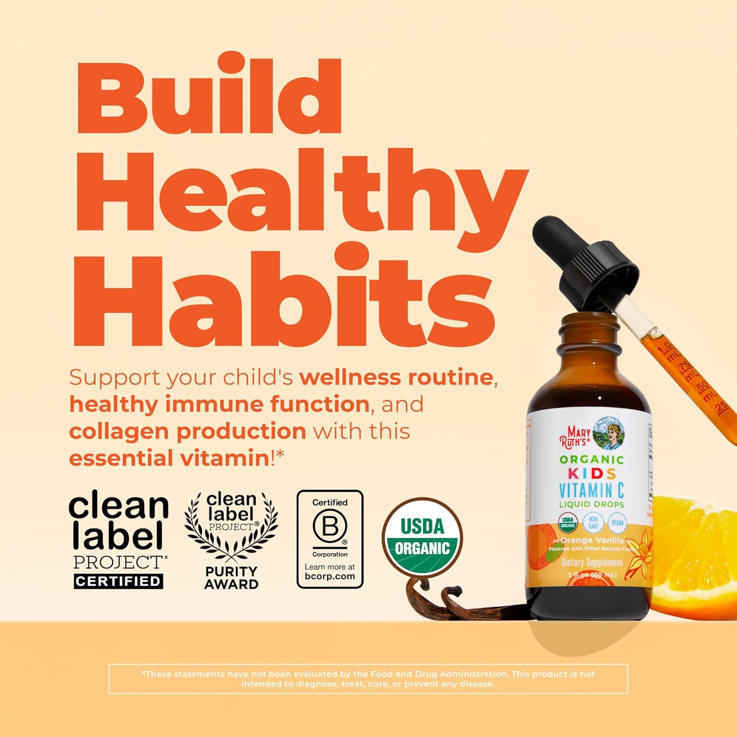 MARYRUTH'S Organic Vitamin C Supplement | Liquid Vitamin C Liquid Drops for Adults & Kids | Immune Support Supplement for Overall Health | Vegan