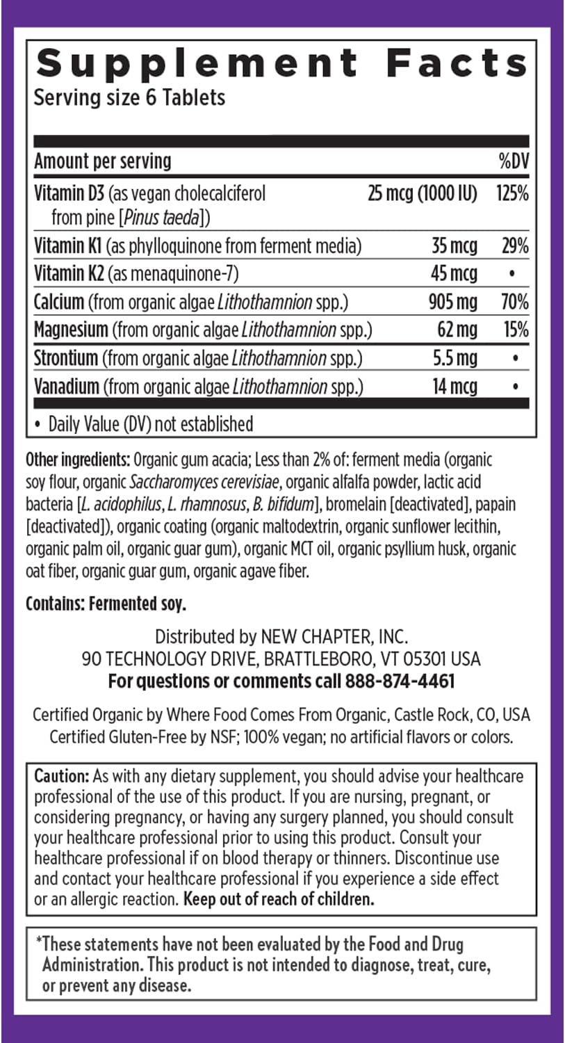 New Chapter Calcium Supplement - Bone Strength Tiny Tabs Plant-Based USDA Organic Calcium with Magnesium, Vitamin D3+K2, for Bone Health & Joint Mobility, Heart Support, 905 mg dose - 240 Tiny Tabs