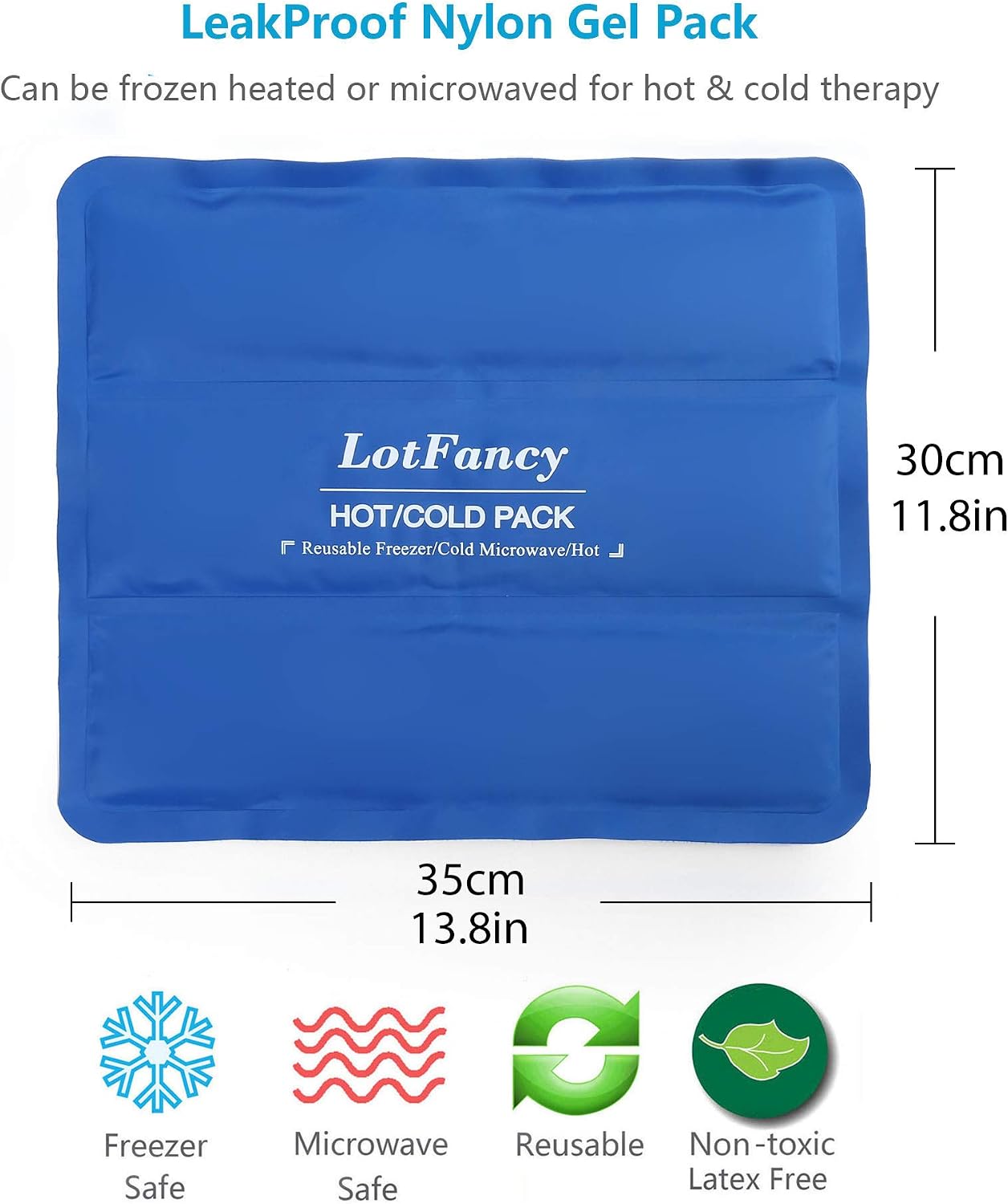 LotFancy Ice Pack for Injuries, Pack of 2, Reusable Hot Cold Pack for Therapy, Cooling or Heating Pad for First Aid, Back Shoulder Neck Head Feet Pain Relief, 11 x 5 Inches