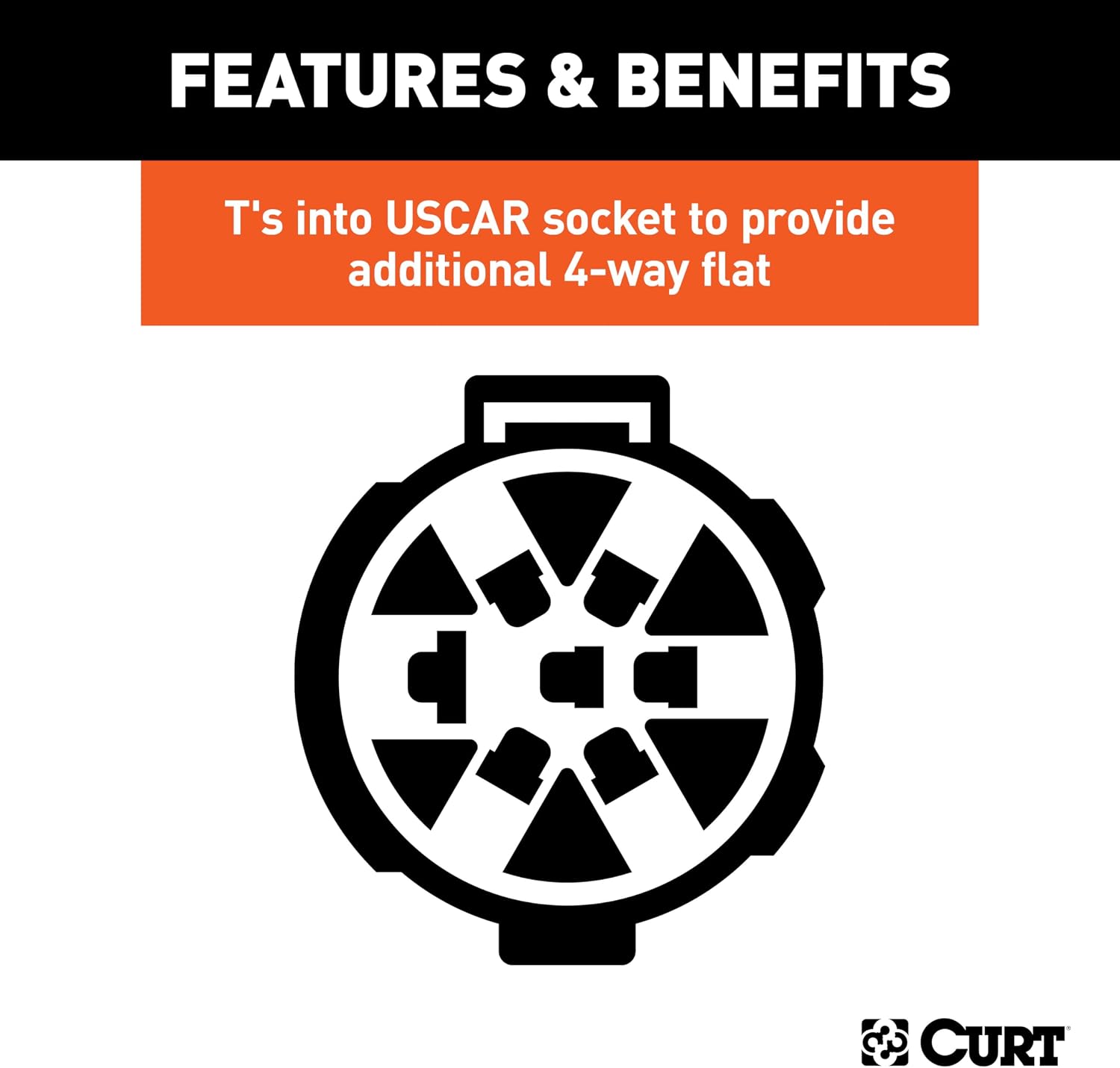 CURT 55384 Replacement Vehicle-Side USCAR 4-Way Flat Trailer Wiring Harness, T-Connector for Vehicles with OEM USCAR Plug, No Splice, Dust Cover