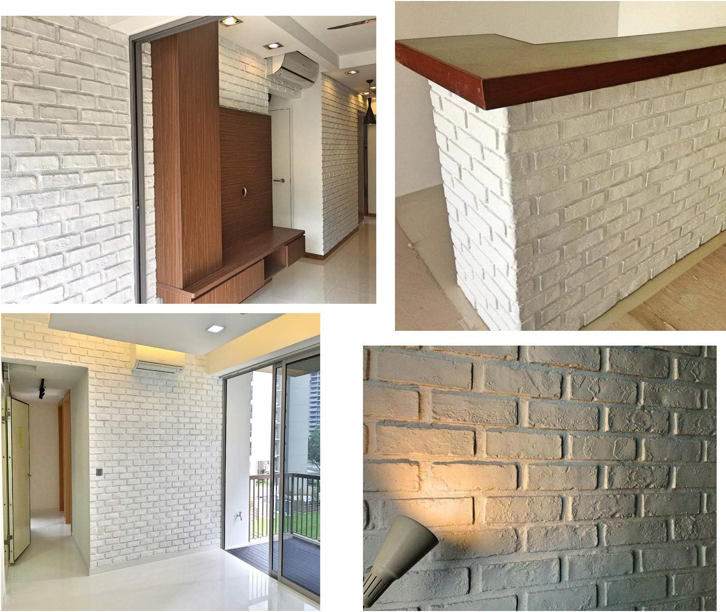 Faux Brick Wall Panels, 3D FRP Wall Panel Resin Fiberglass Material for House Exterior and Interior Use 32 sq.ft/Box (Matt White, New London)