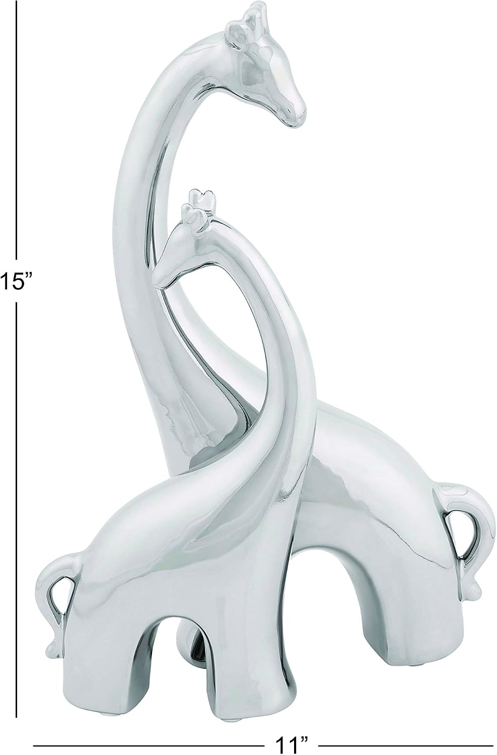 Deco 79 Ceramic Giraffe Decorative Sculpture Home Decor Statue, Accent Figurine 11" x 5" x 15", Silver