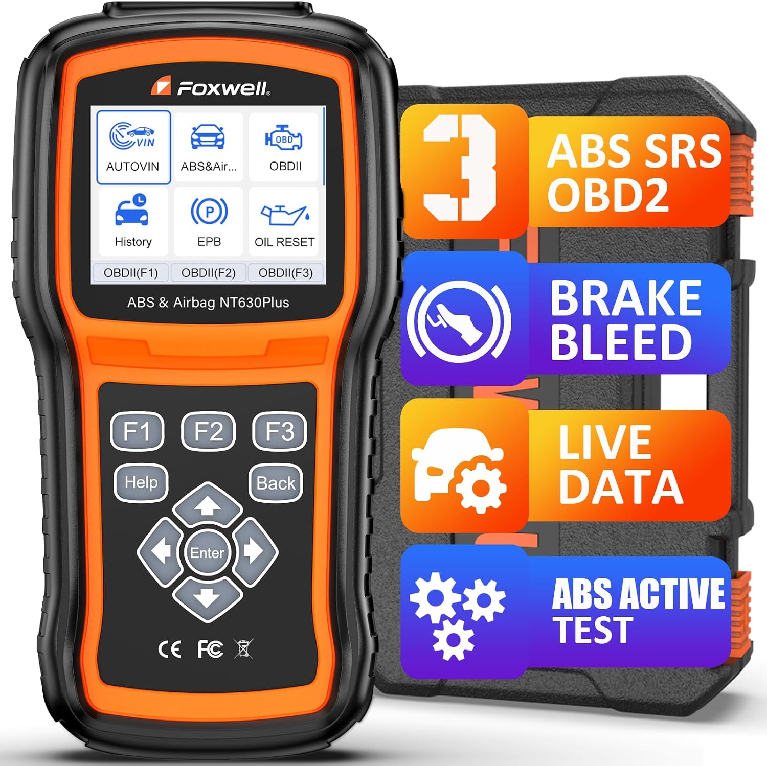 FOXWELL NT630 Plus OBD2 Scanner with ABS and SRS, ABS Auto Bleed, 4 Resets | Brake Code Reader, ABS Bidirectional Scan Tool