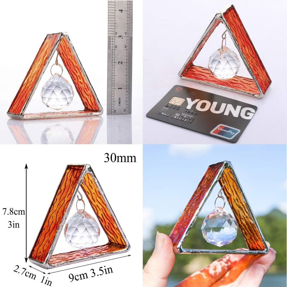 Green Stained Glass Pyramid Suncatcher Window Hanging Prism Decor