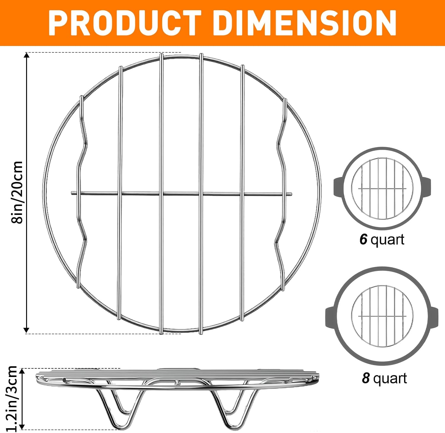 8 Inch Cooking Rack Round 304 Stainless Steel Cooling Racks Baking and Cooling Steaming Rack w Stand Cookware for Air Fryer Pressure Cooker Canning 2Pcs