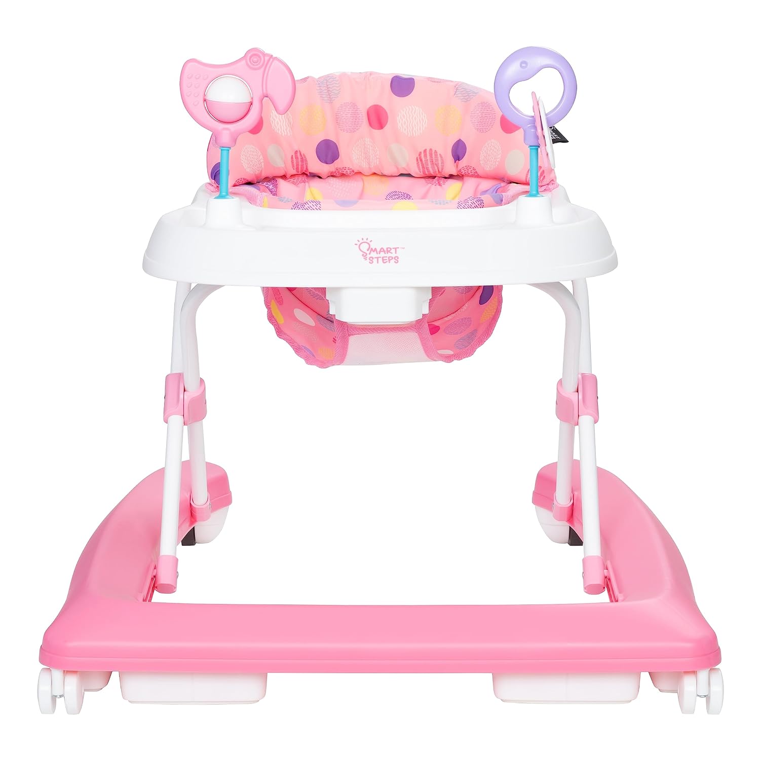 Smart Steps Trend Activity Walker with Removeable Toy Bar, Multi-Directional Front Wheels, Tray, Adjustable Height and Flat Fold Frame for Storage, Ages 6 Months +, Emily Pink