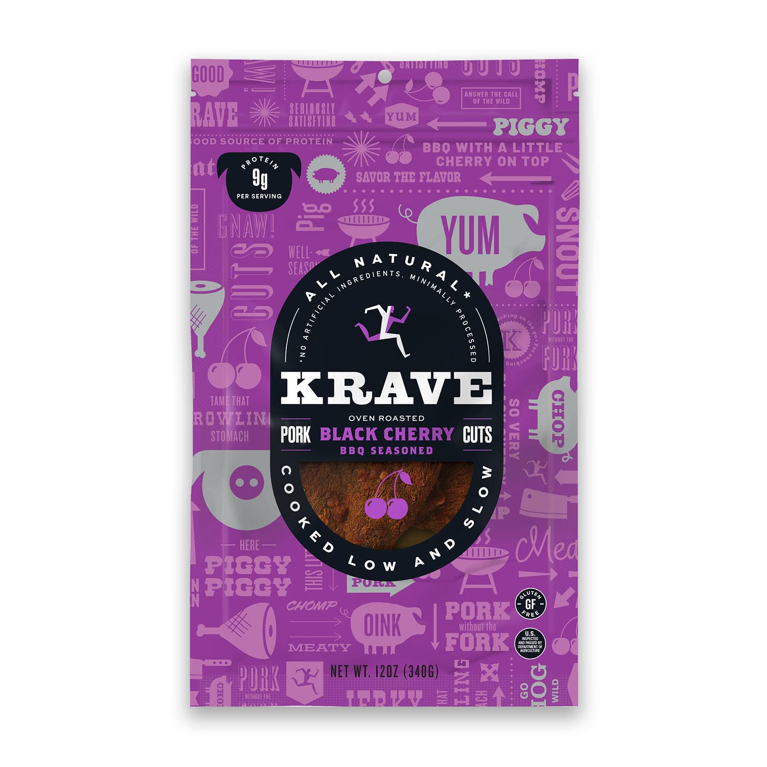KRAVE All Natural Pork Jerky, Black Cherry BBQ - Protein Packed Snacks Roasted for Maximum Flavor - Premium Tender Meat Cuts - Gluten Free - 2.7 Ounce