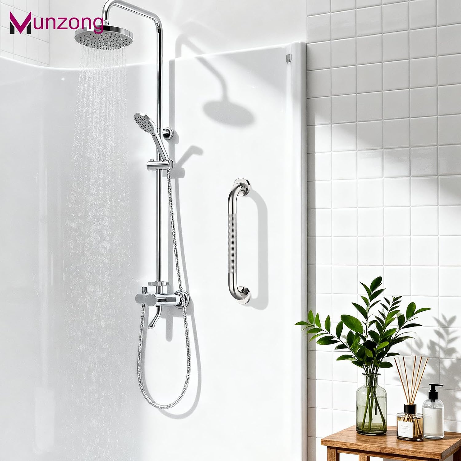 Munzong 3 Pack Commercial Handicap Grab Bars 18" 36" 42" Brushed Nickel | Bathroom Grab Bar for Shower 1.25" Diameter Anti Slip Bathroom Balance Bar Safety Hand Rail for Elderly Injury Senior