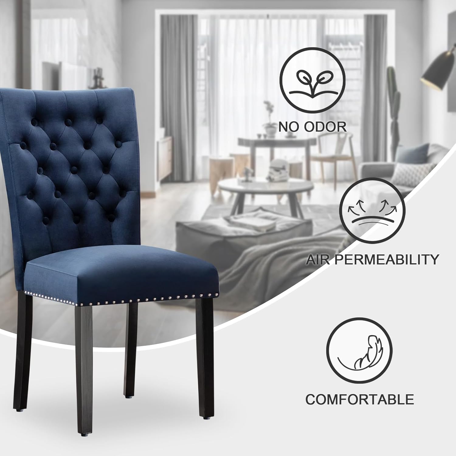 adochr Velvet Dining Chairs Set of 2, Parsons Kitchen Chair, Blue