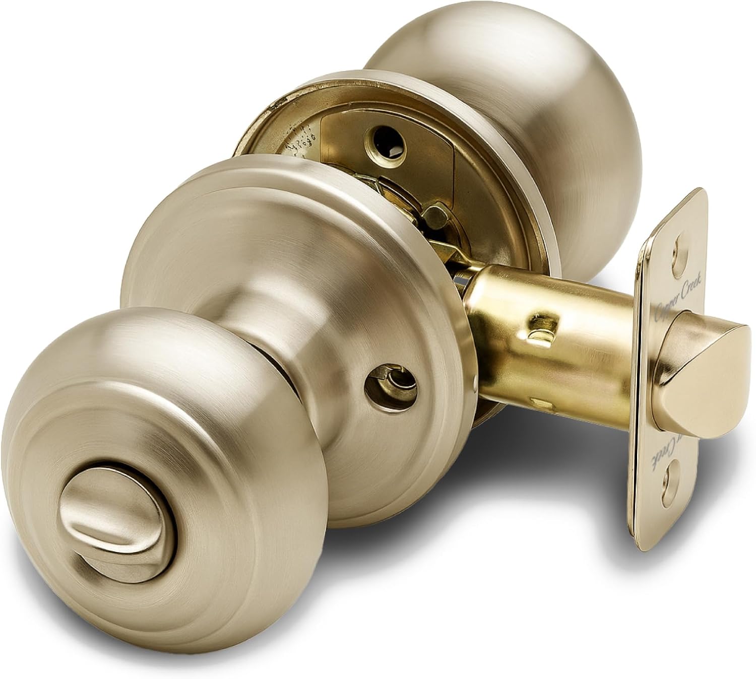 Copper Creek Colonial Privacy Interior Door Knob – ANSI Grade-3 Certified, Modern Heavy Duty Handle, Easy Install and Reversible for Bedroom, Bathroom and Closets – Satin Stainless (1 Pack)