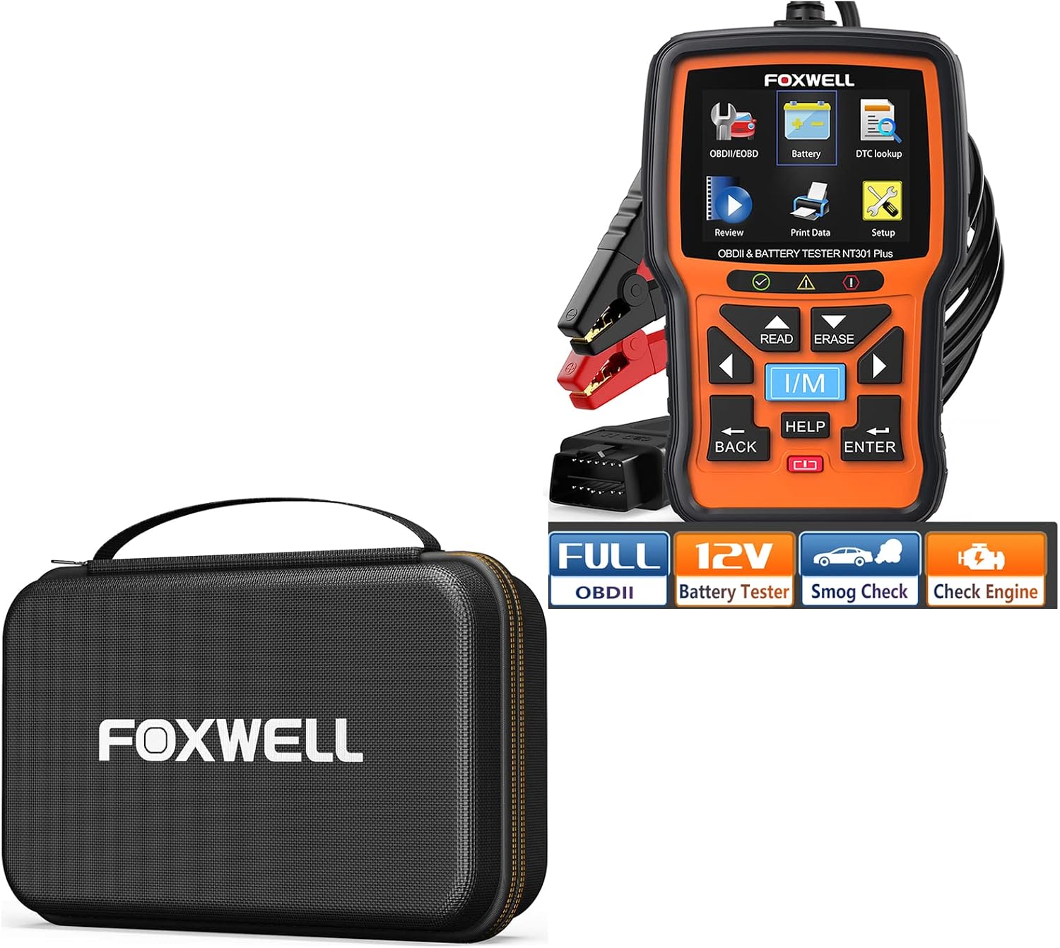 FOXWELL NT301 Plus 2 IN1 OBD2 Scanner Battery Tester with Storage Case Code Reader Scan Tool
