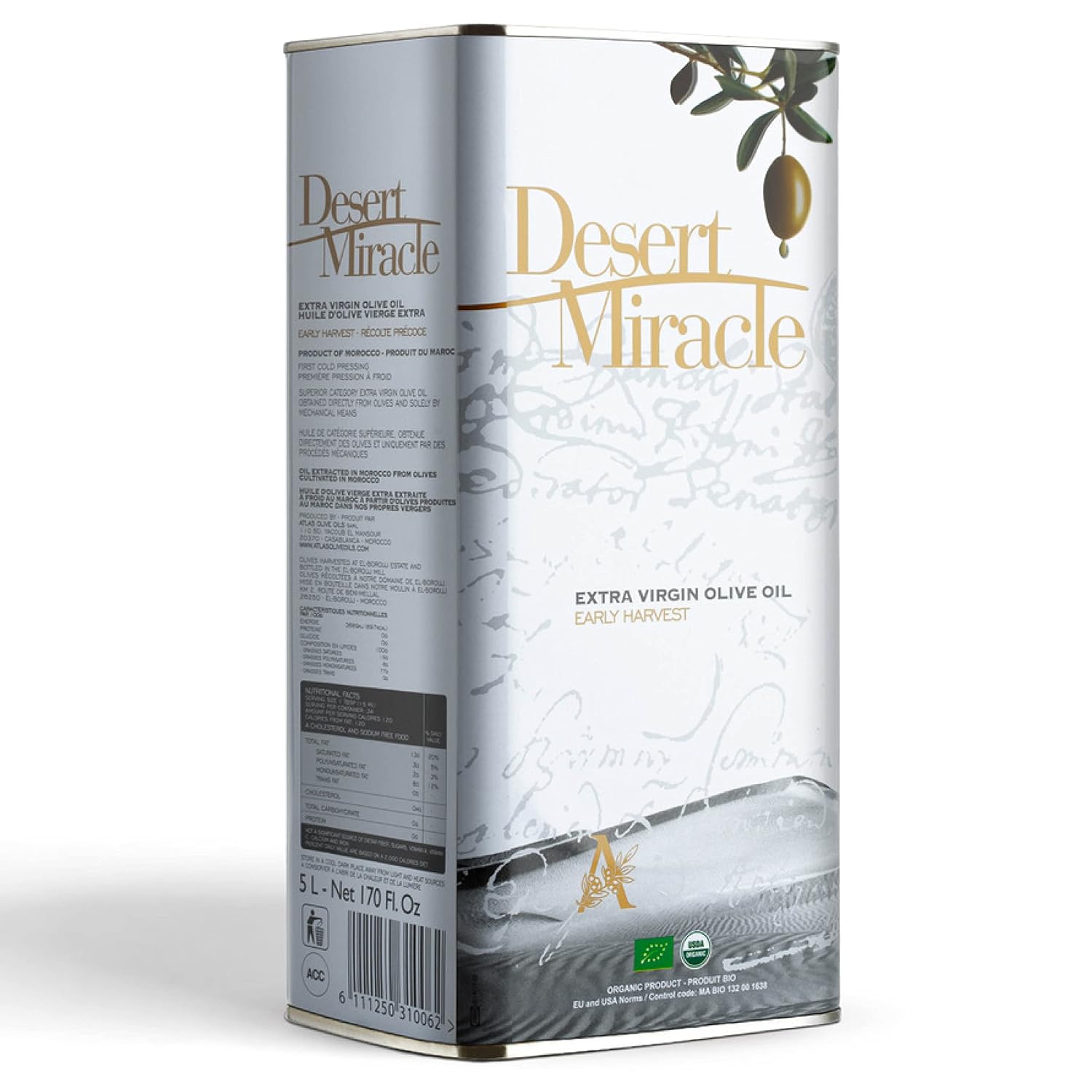 Desert Miracle Organic Extra Virgin Olive Oil, High Polyphenol, 17 fl oz | Gourmet Moroccan EVOO, First Cold Pressed Olive Oil Extra Virgin, Polyphenol-Rich, Flavor Trusted By Award-Winning Chefs