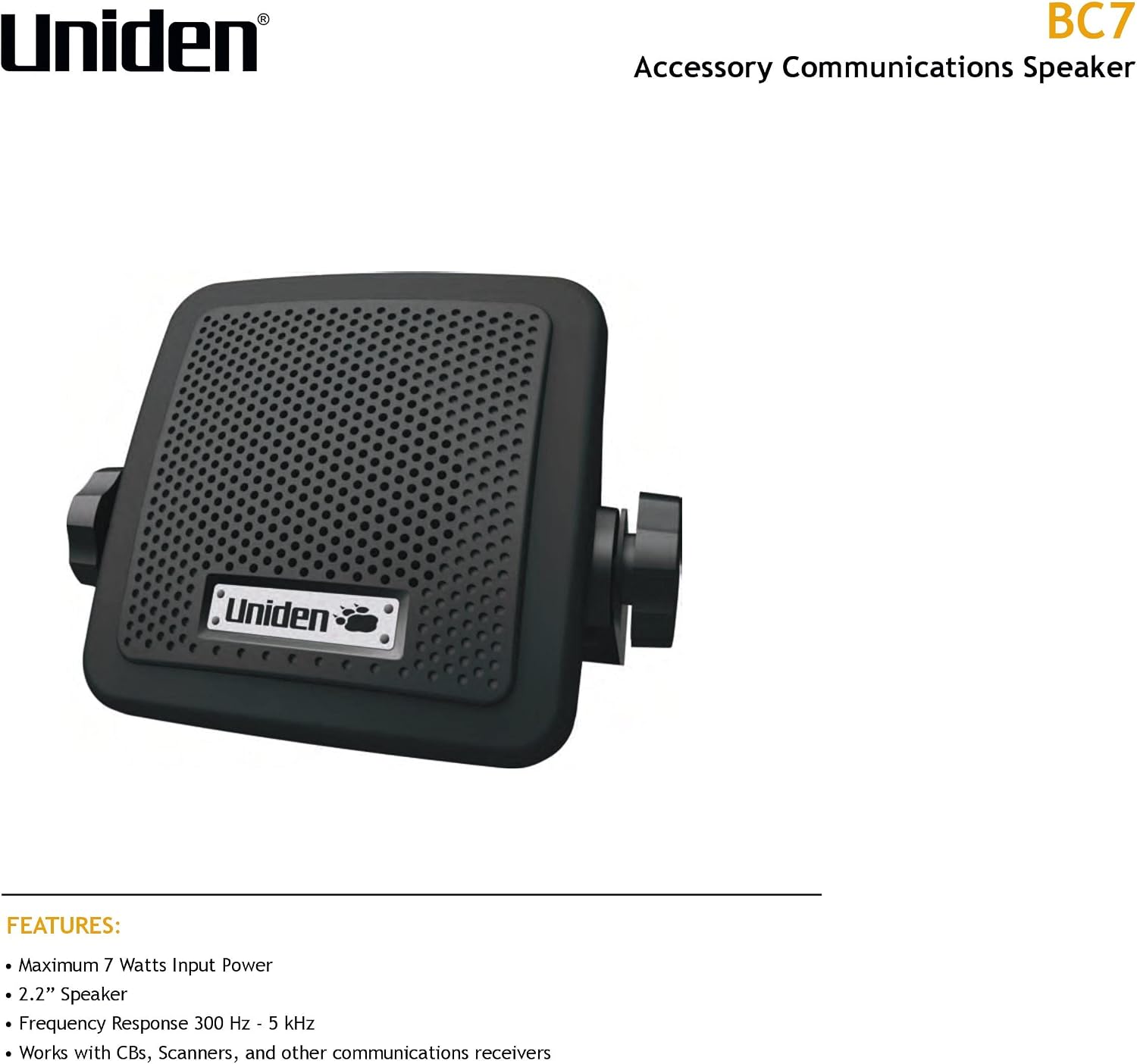 Uniden (BC7) Bearcat 7-Watt External Communications Speaker. Durable Rugged Design, Perfect for Amplifying Uniden Scanners, CB Radios, and Other Communications Receivers.,Black