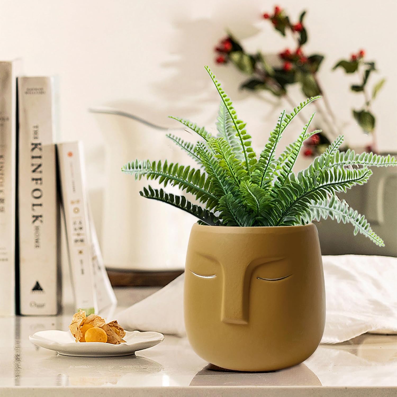 GeLive Head Plant Pot Succulent Planter with Drainage Hole Modern Statue Flower Pot Face Plant Vase Windowsill Box Art Home Decoration Indoor