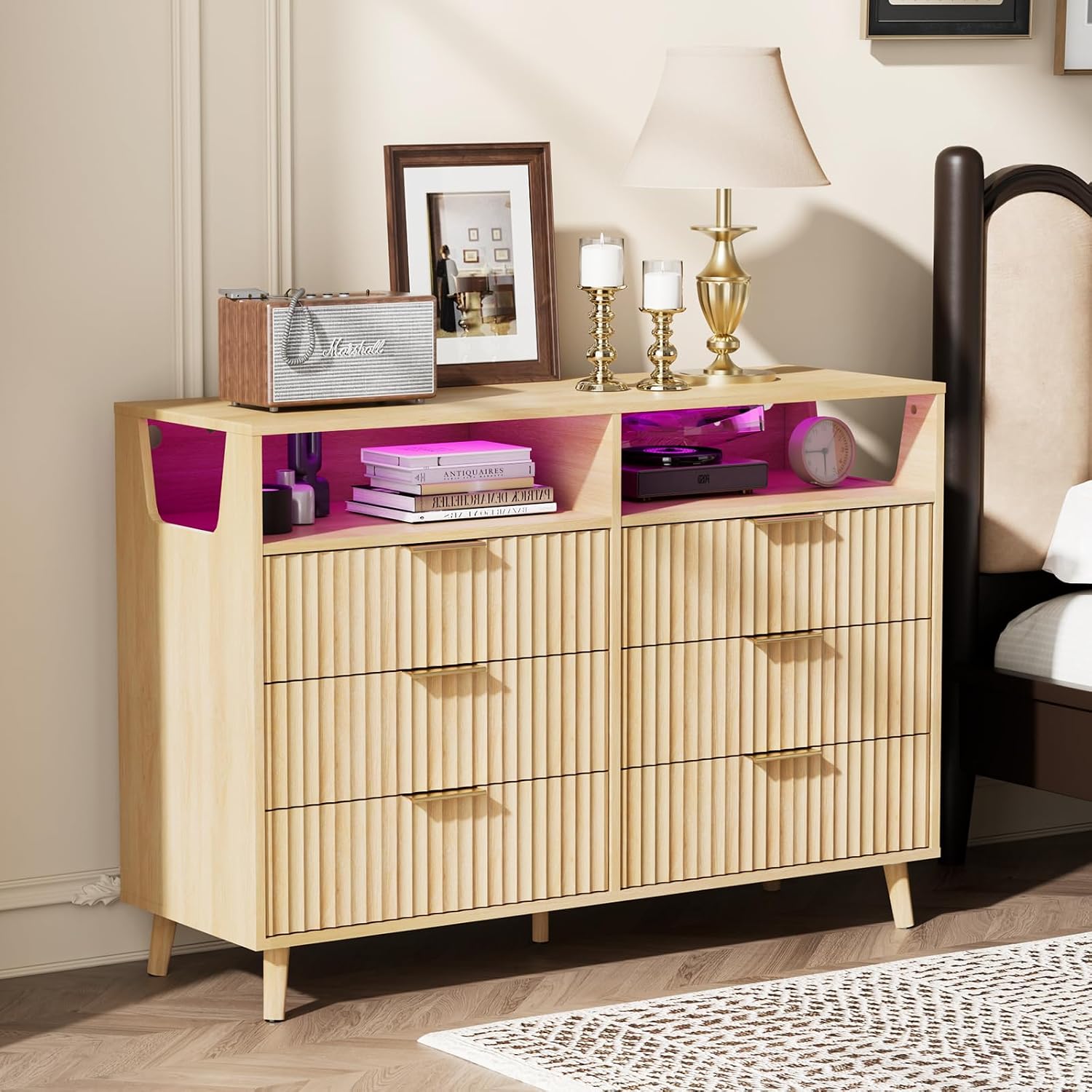 VINGLI Fluted Tall Dresser 5 Drawer, 23.66" W Chest of Drawers Gray Wood Dresser with Rounded Edges, Grey Dressers for Bedroom