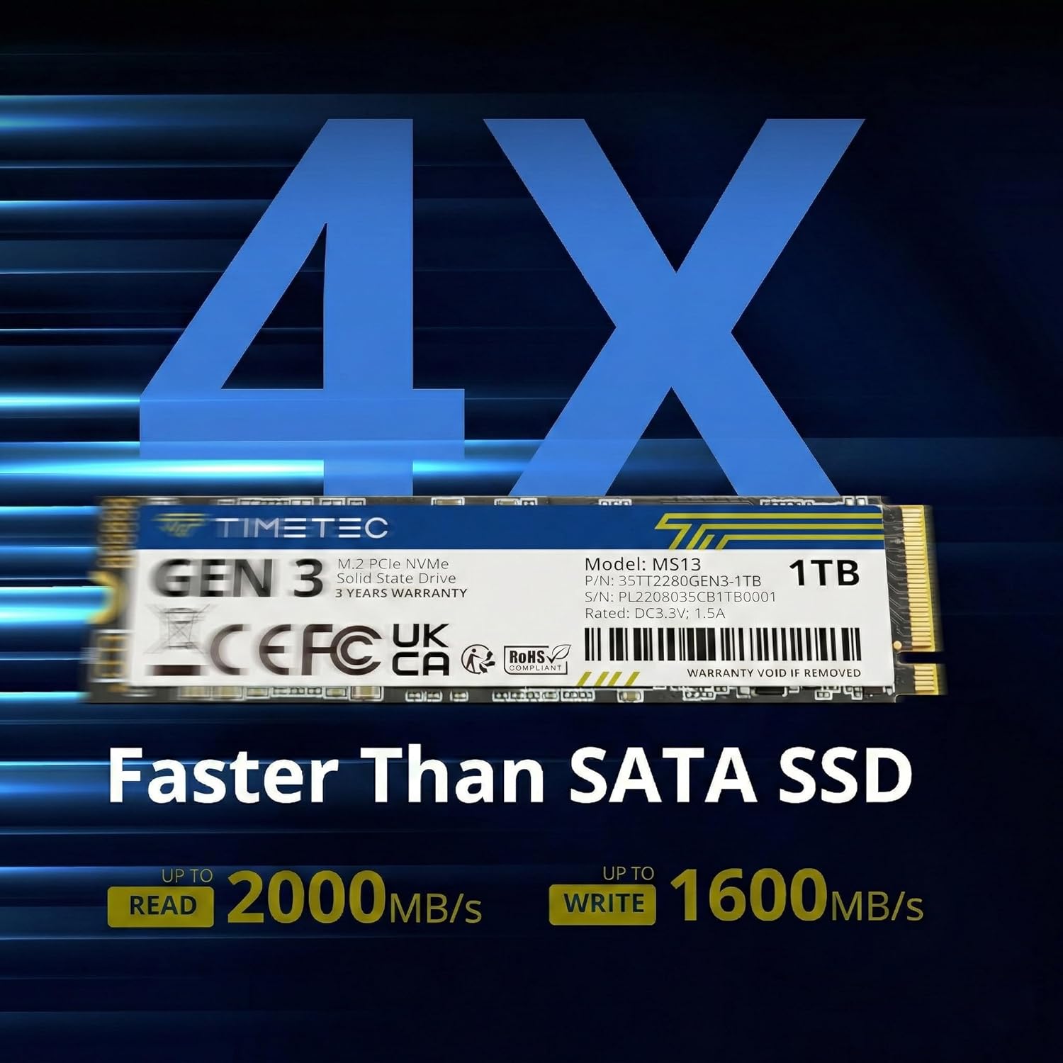 Timetec 1TB SSD NVMe PCIe Gen3x4 8Gb/s M.2 2280 3D NAND High Performance SLC Cache Read/Write Speed Up to 2, 000/1