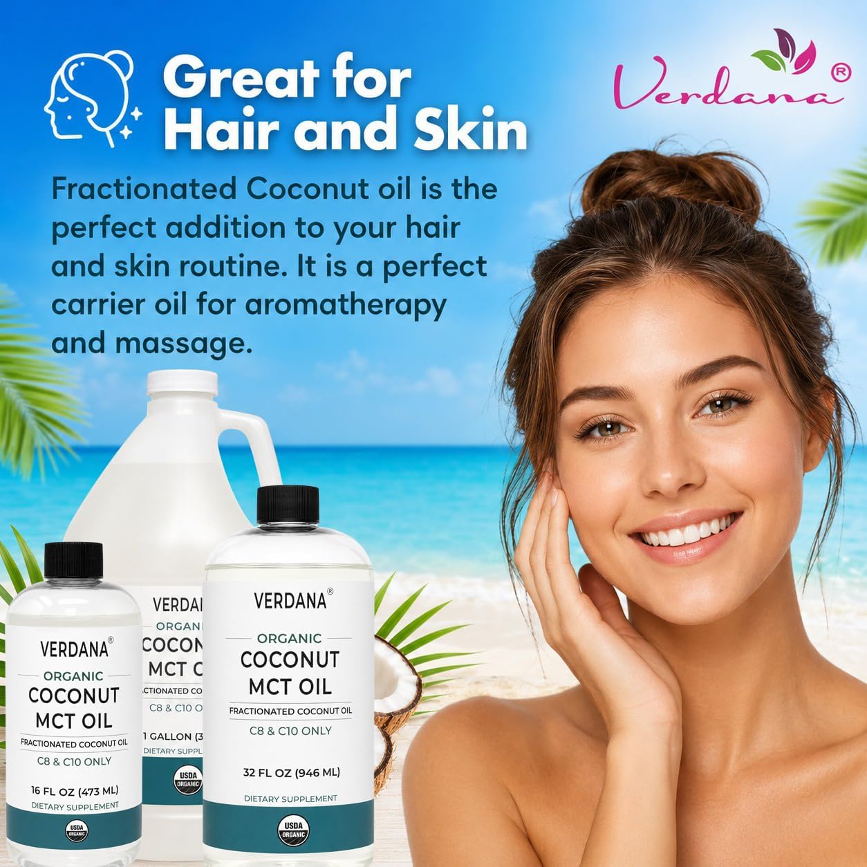 Verdana USDA Certified Organic Coconut MCT Oil –Fractionated Coconut Oil – No Palm Kernel Used – Kosher, Food Grade