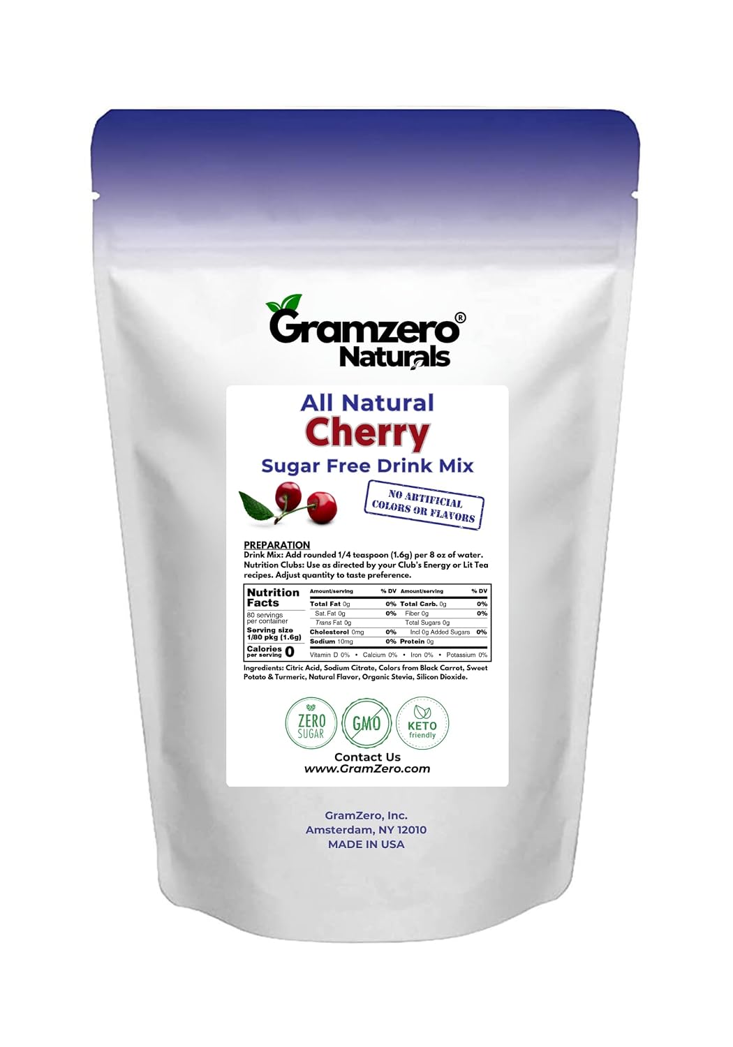 GramZero Raspberry Blush, Sugar Free Drink Mix, Pitcher Pack, Great For Nutrition Club Loaded Tea, Zero Calorie, Stevia Sweetened