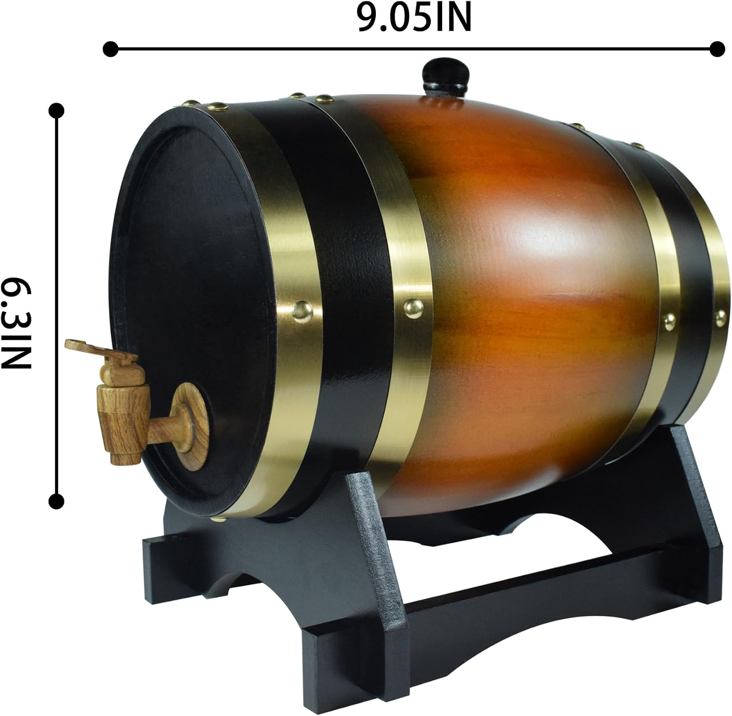 1.5L Whiskey Barrel Dispenser Oak Aging Barrels Home Whiskey Barrel Decanter for Wine, Spirits, Beer, and Liquor (Red Wine)