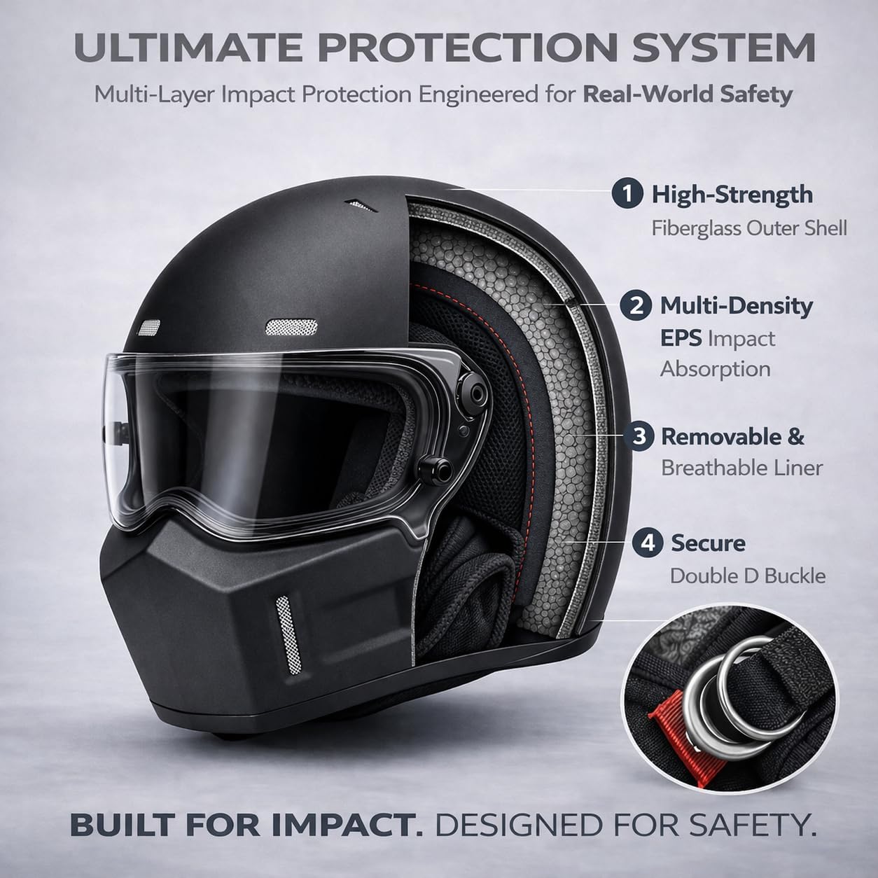 CRG Sports Retro Full Face Motorcycle Helmet, DOT Approved Fiberglass Street Bike Helmet with Clear Visor, Lightweight Cafe Racer Cruiser Motorcycle Helmet