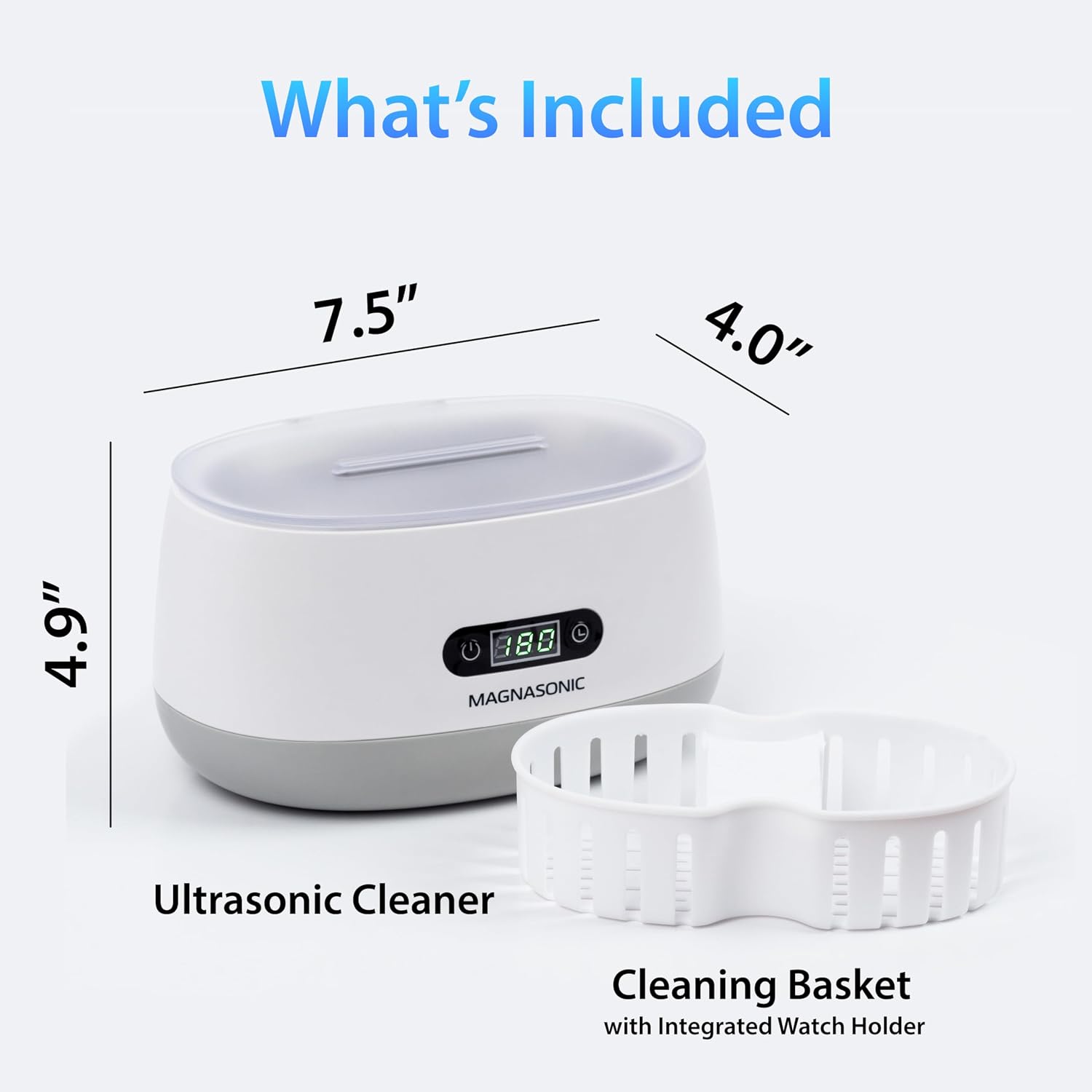 Magnasonic Ultrasonic Cleaner - 20oz Stainless Steel Tank, Digital Timer, 5 Cleaning Modes, Ultrasonic Jewelry Cleaner for All Jewelry, Eyeglasses, Watches, Dentures, Retainers & More