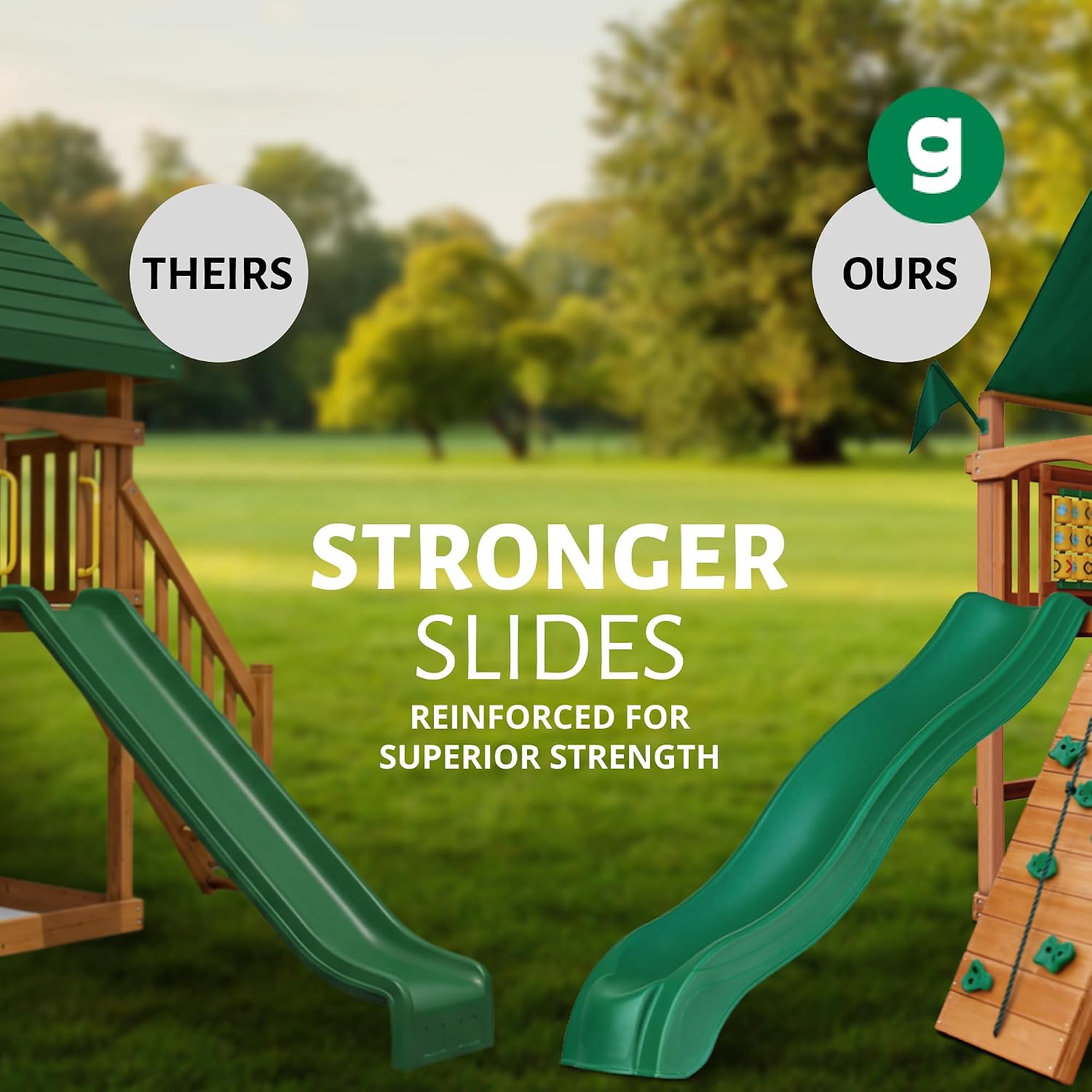Gorilla Playsets 01-1037-AP Treasure Trove Treehouse Wood Swing Set with Tube Slide, Built-in Sandbox Area, and Clatter Bridge, Amber