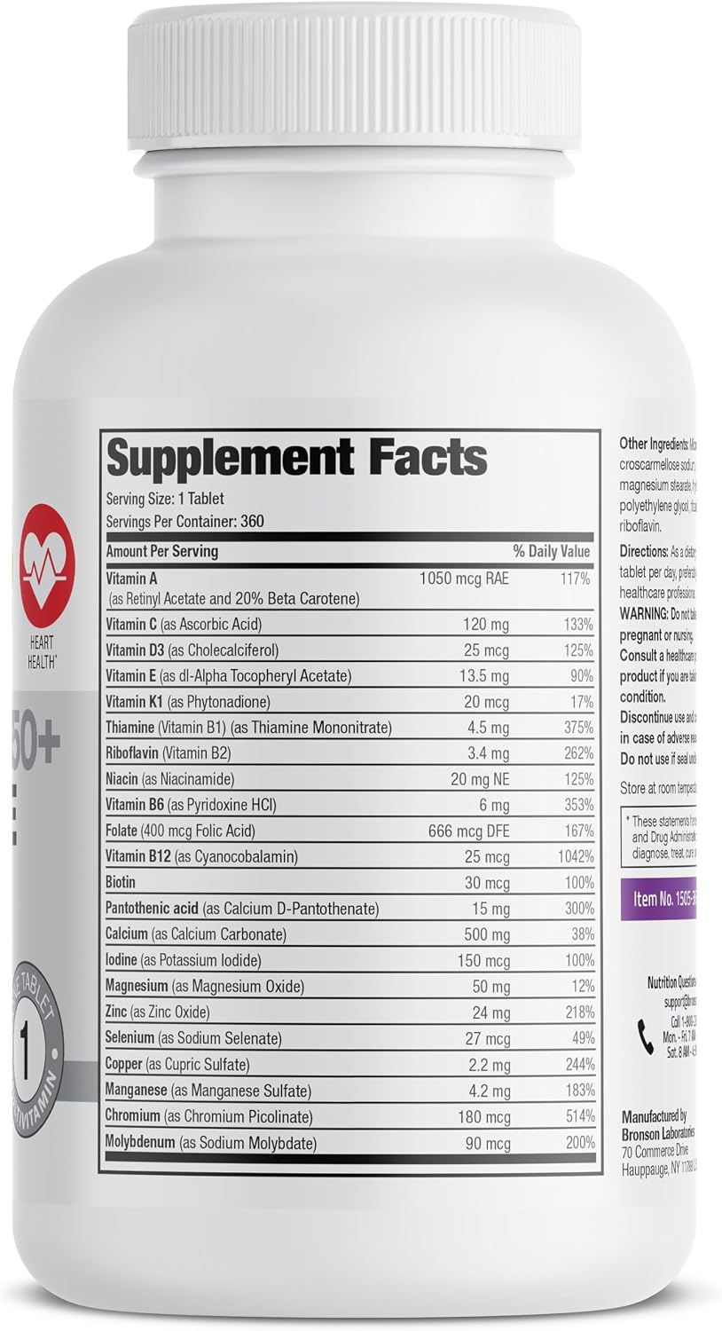 Bronson ONE Daily Women 50+ Complete Multivitamin Multimineral, 180 Tablets | Once-Daily, Targeted Nutrition For Active Women Over 50, Non-GMO, Gluten-Free, Soy-Free