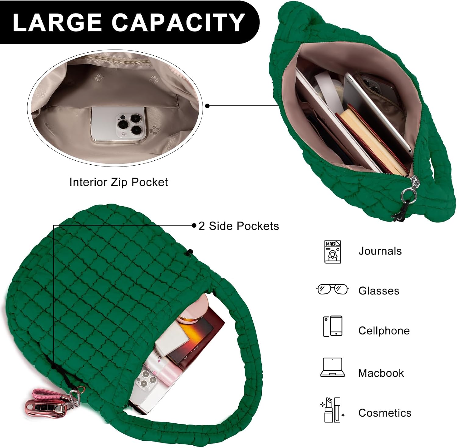 Puffer Tote Bag for Women Large Quilted Puffy Lightweight Carryall Crossbody Tote Bag for Women