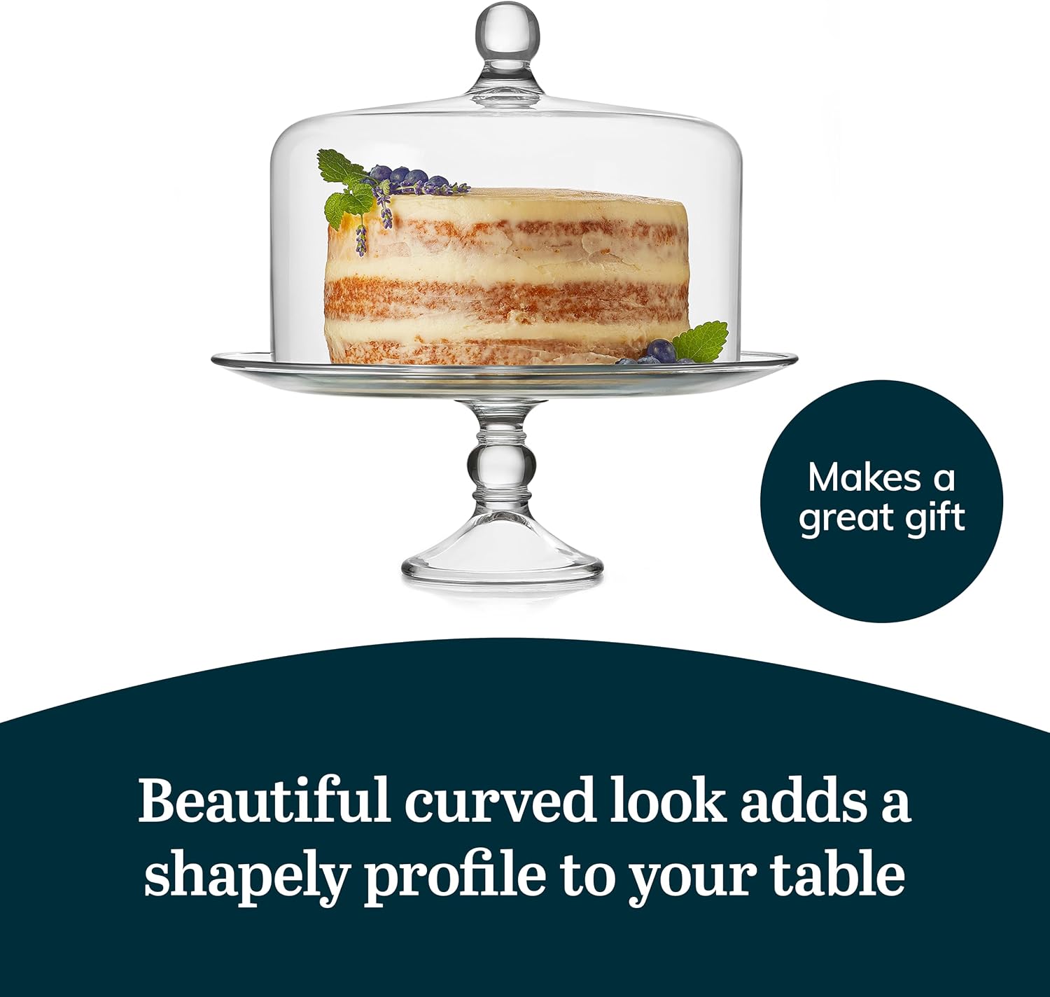 Libbey Selene 6-in-1 Domed Cake Stand, Unique Space Saving Glass Cake Stand with Dome, Multi-Purpose Dip Bowl To Serve Snacks and More