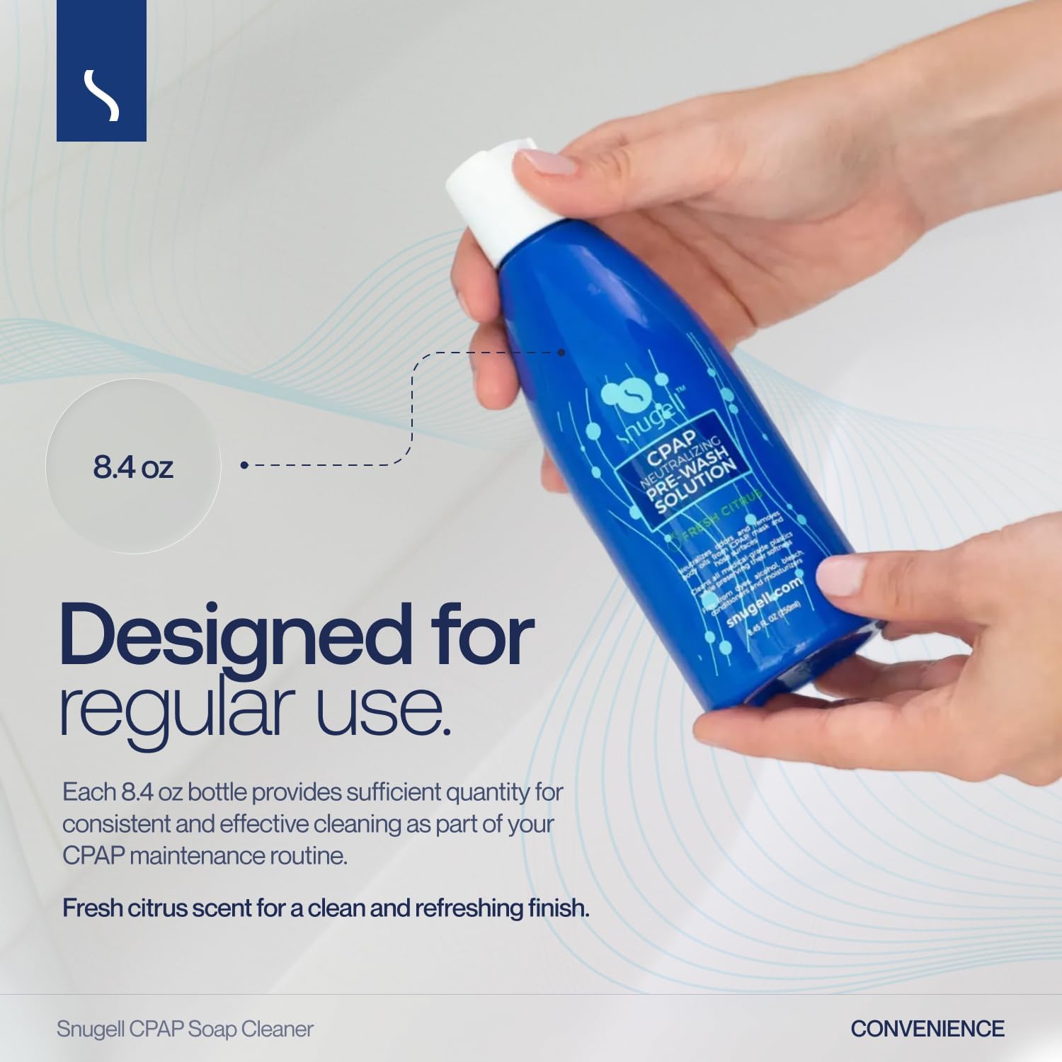 Snugell CPAP Soap Cleaner 8.4oz - Fresh Citrus Scent - Pre-Wash Solution - Mask and Hose Cleaning Soap - Neutralizes Odor and Removes Body Oils from